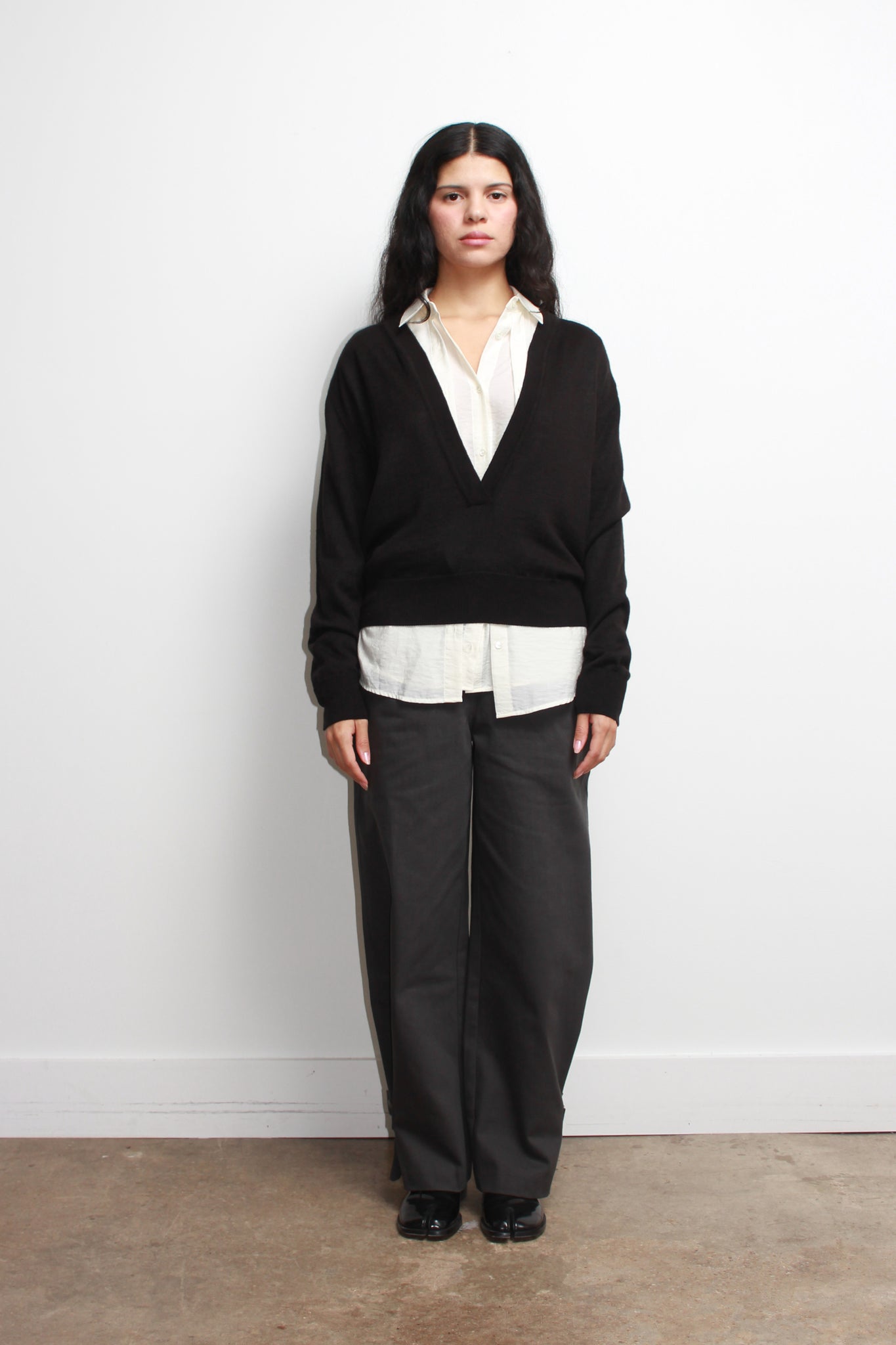Koi Deep V-neck Knit Top in Black