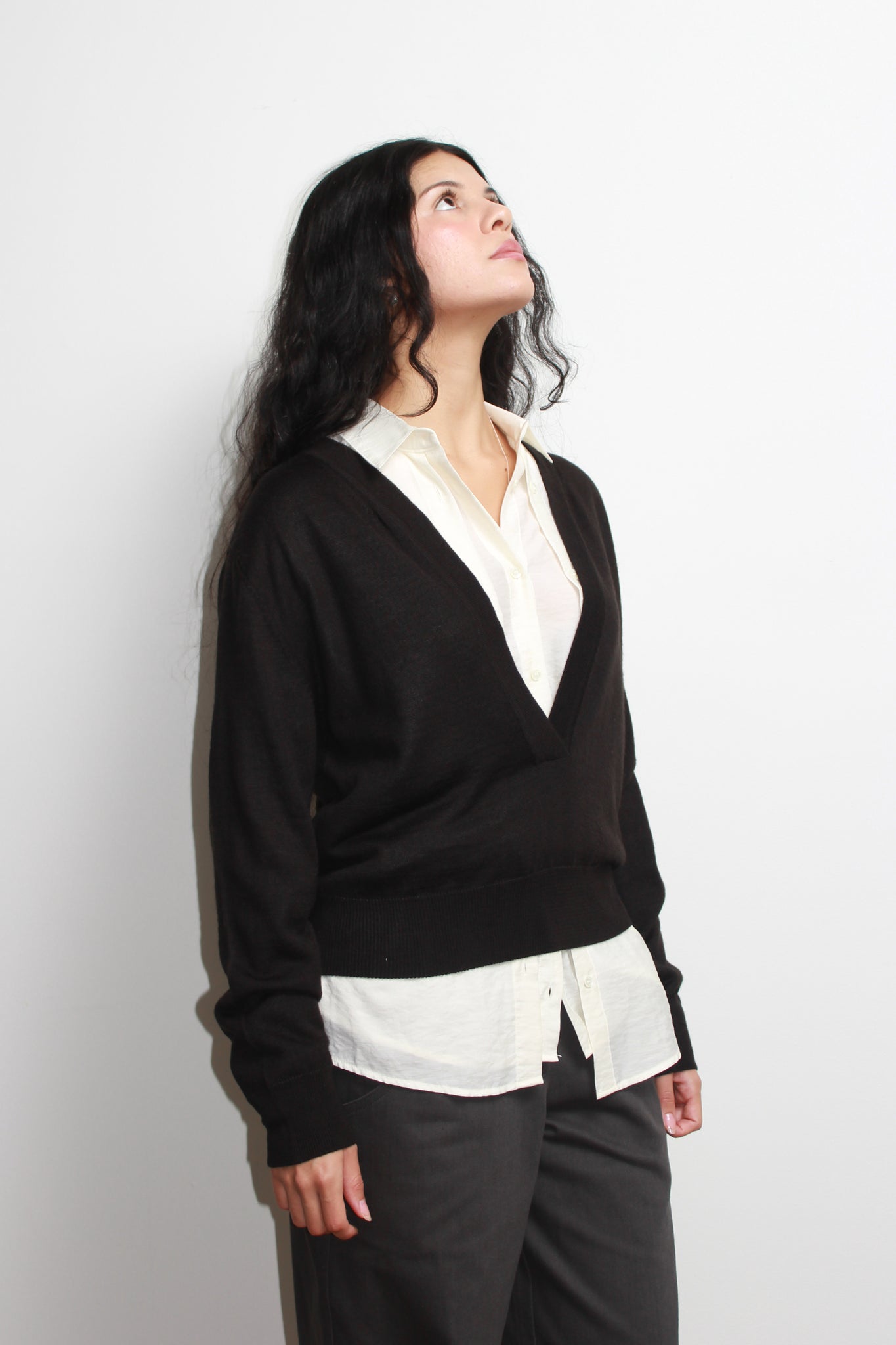 Koi Deep V-neck Knit Top in Black