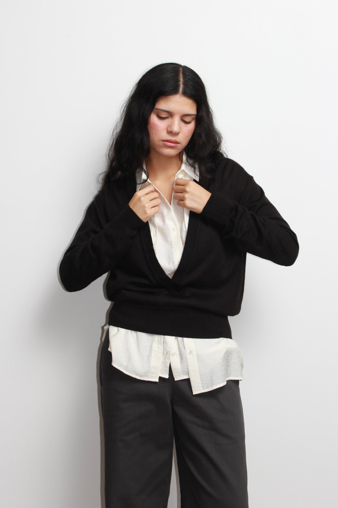 Koi Deep V-neck Knit Top in Black