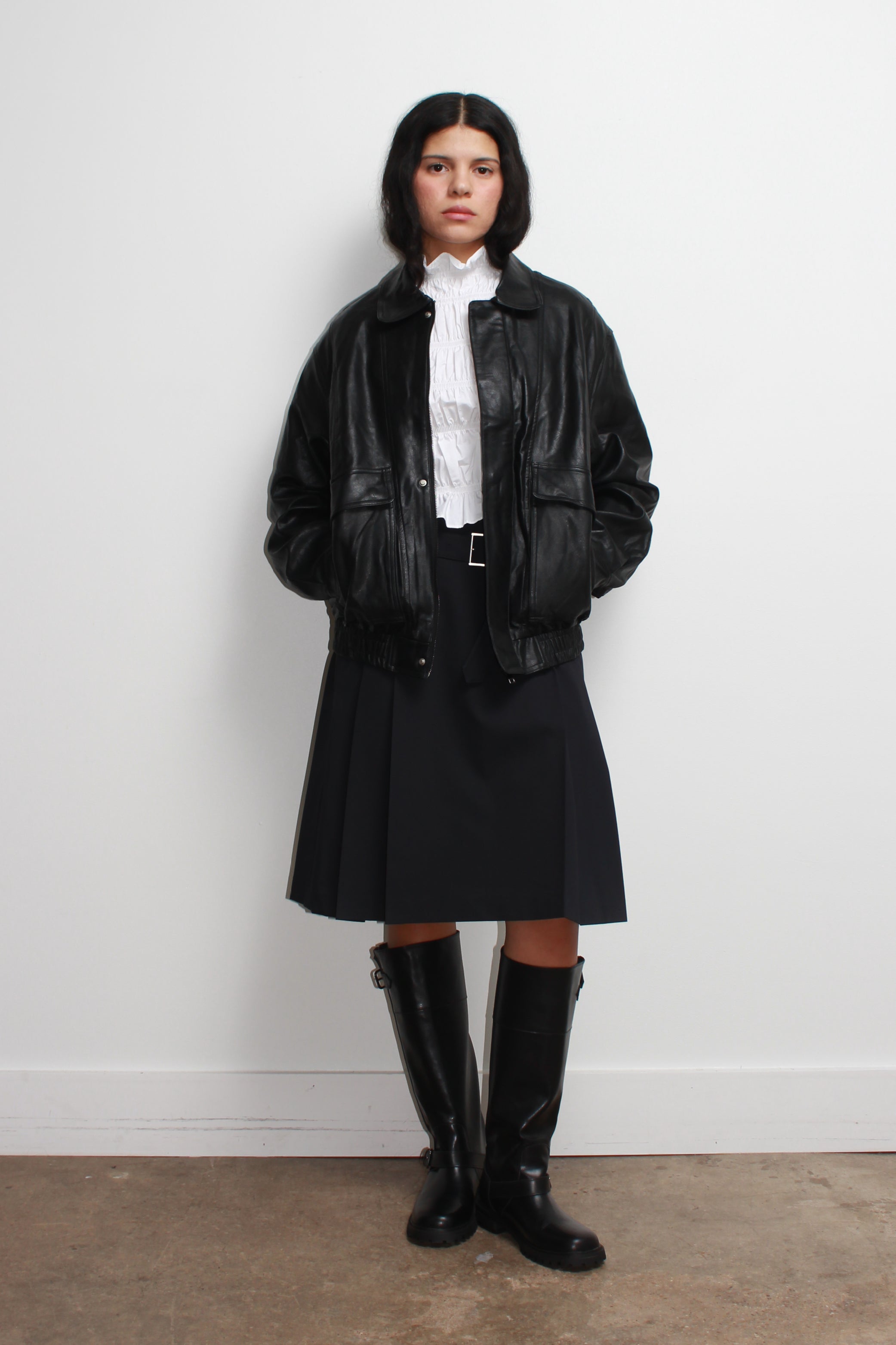 Pleated Belt Skirt in Navy – Jowa.shop