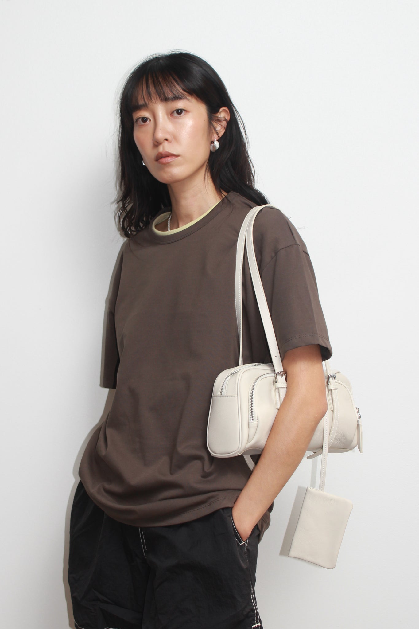Double Zipper Shoulder Bag in Ivory
