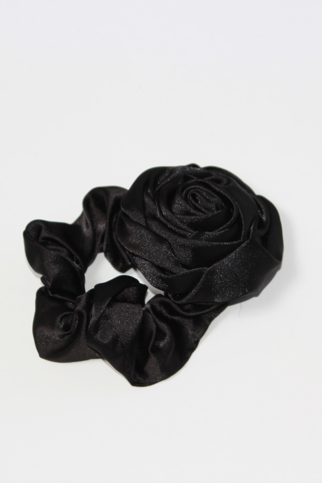 Rose Satin Scrunchie in Black