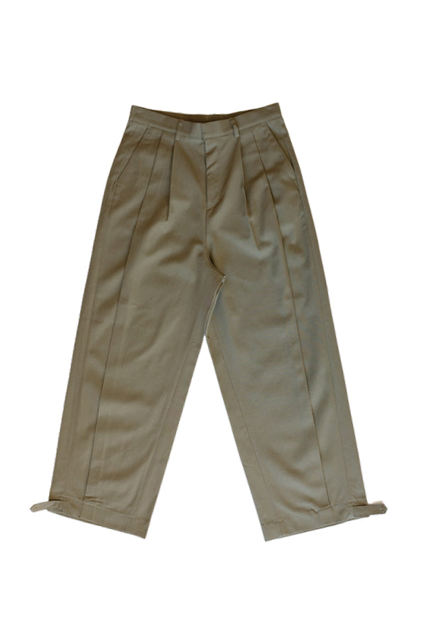 Senne Double Pin-tuck Pants in Khaki Green