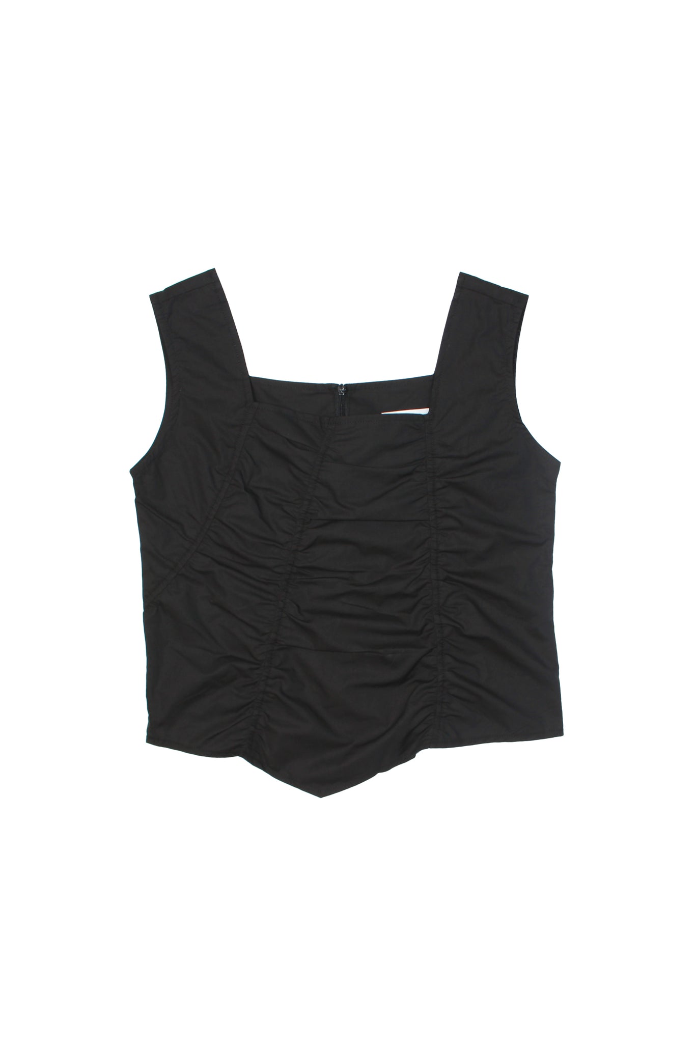 Three Shirring Unbalance Hem Top in Black