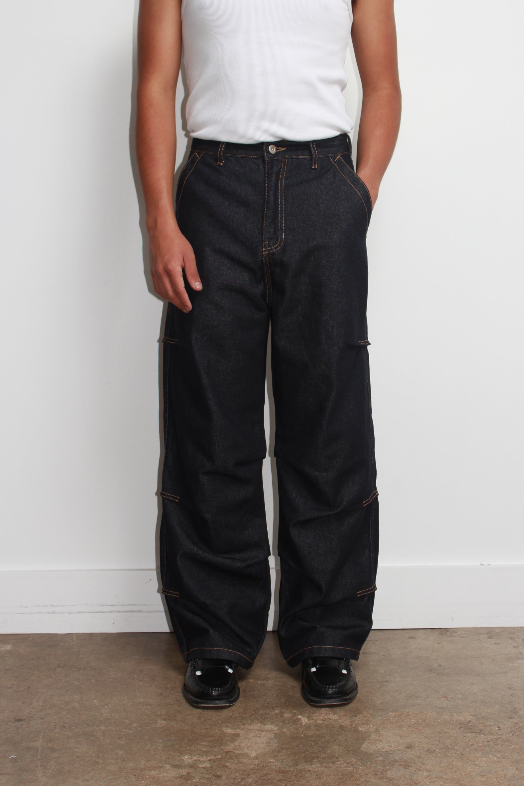 【MODERNIF】Side Pintuck Wide Denim Pants Nonfade Indigo Side Pintuck Denim – Jowa.shop
