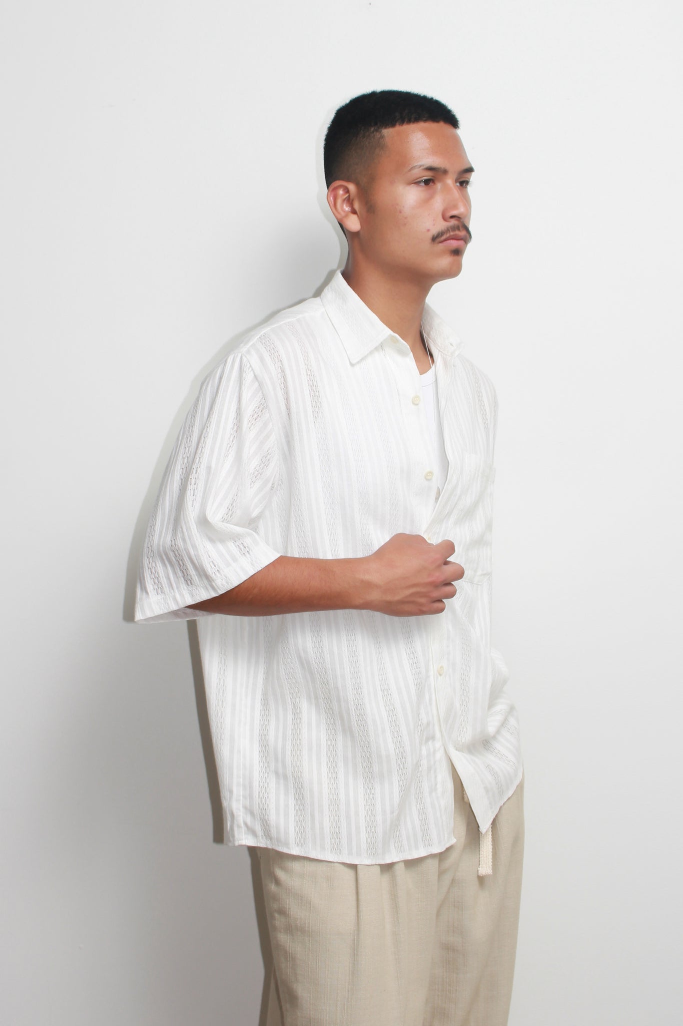 Net line Short Sleeve Shirt in White