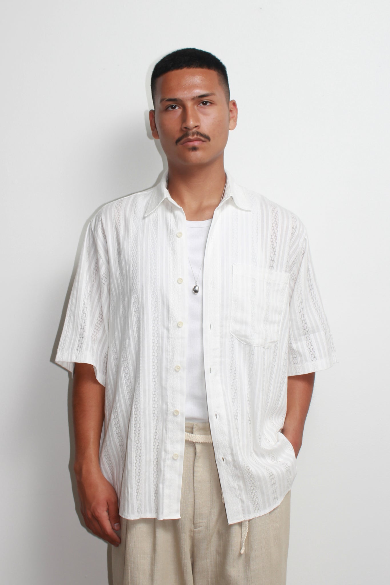 Net line Short Sleeve Shirt in White
