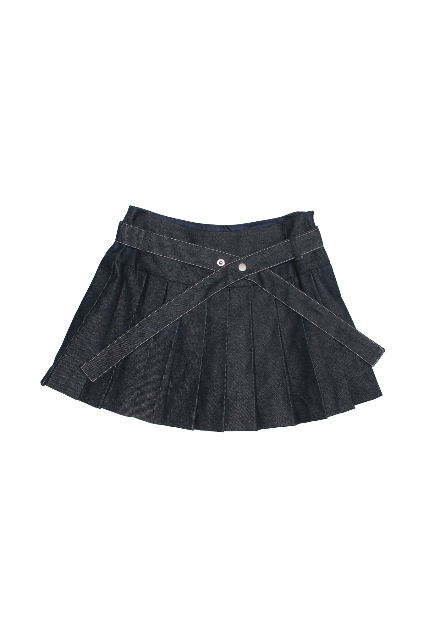 Frill Pleats Mini Skirt in Blue Denim
