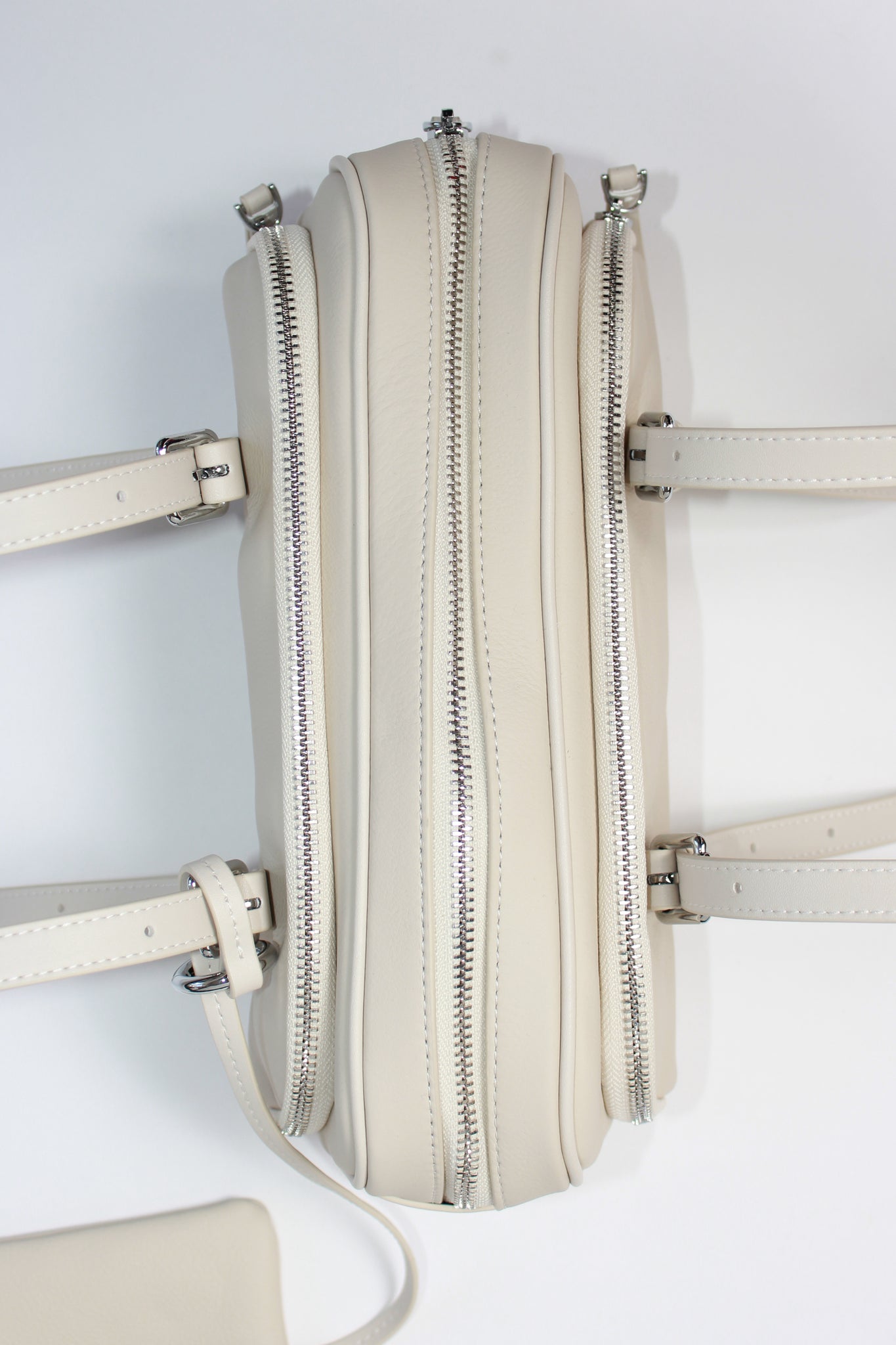 Double Zipper Shoulder Bag in Ivory
