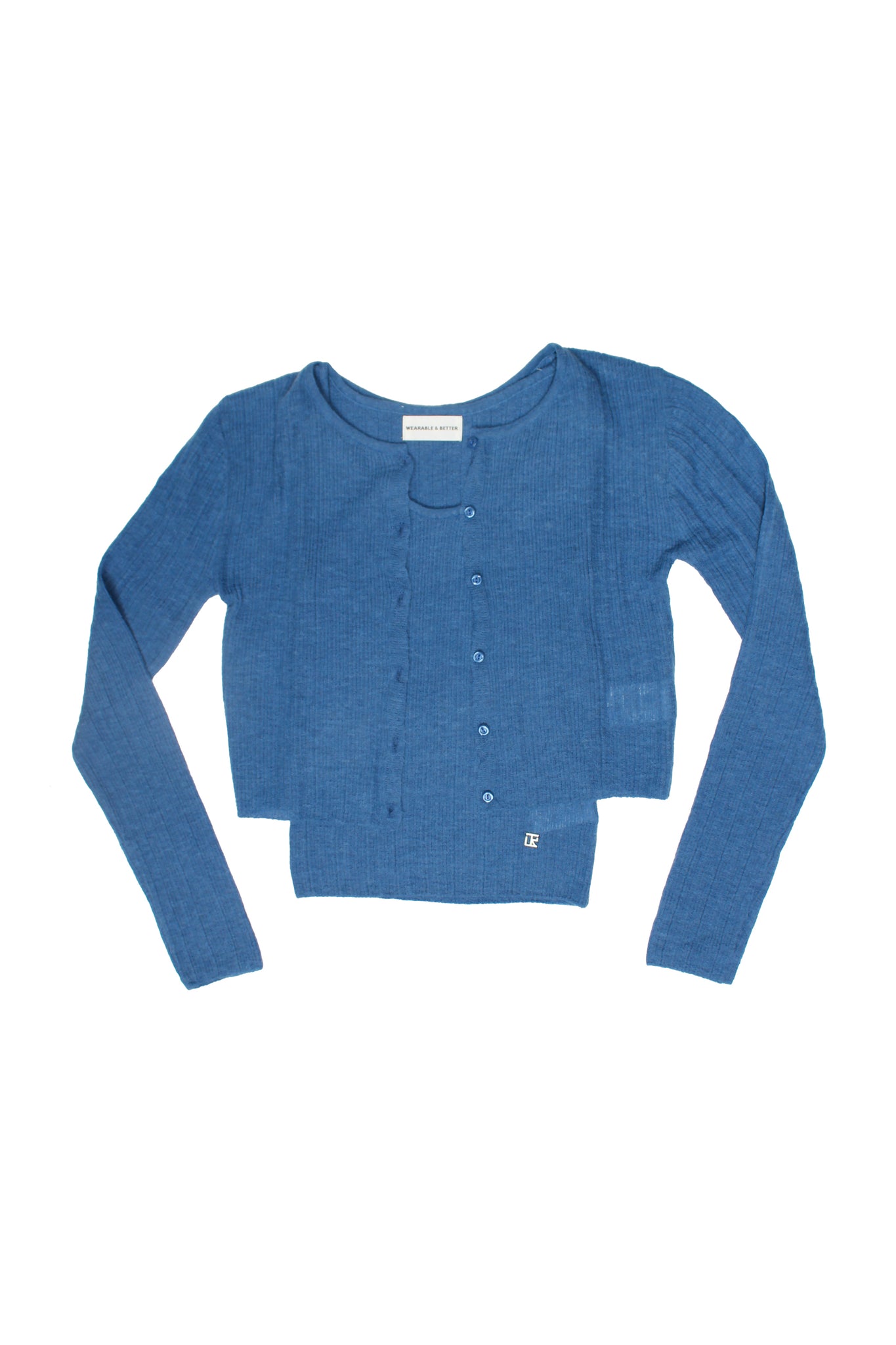 Rein Alpaca Ribbed Cardigan in Blue