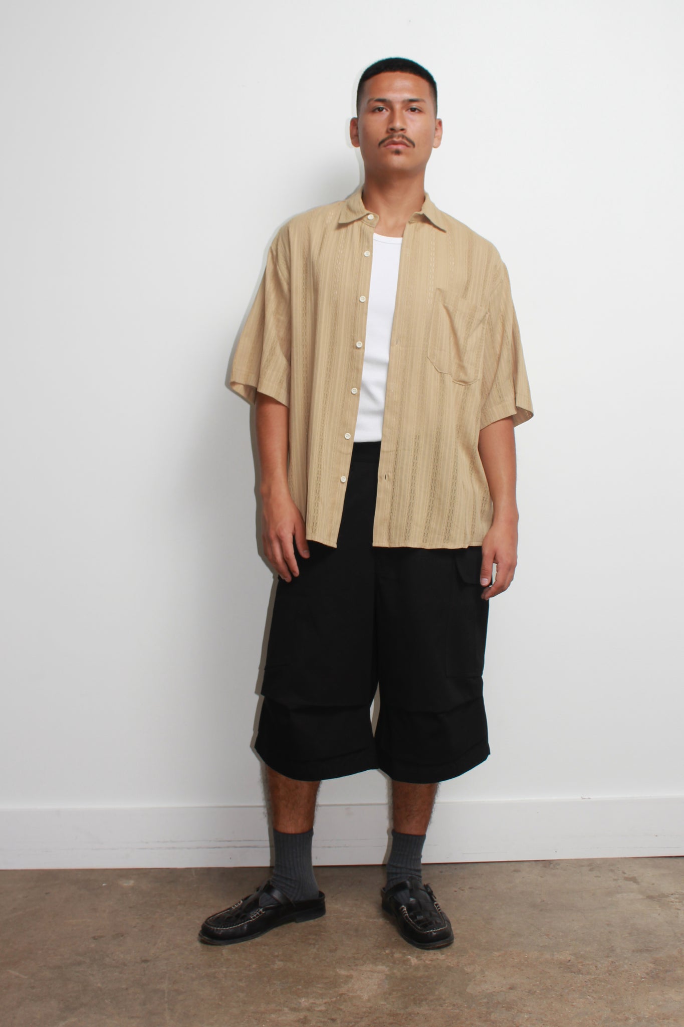 Net line Short Sleeve Shirt in Beige