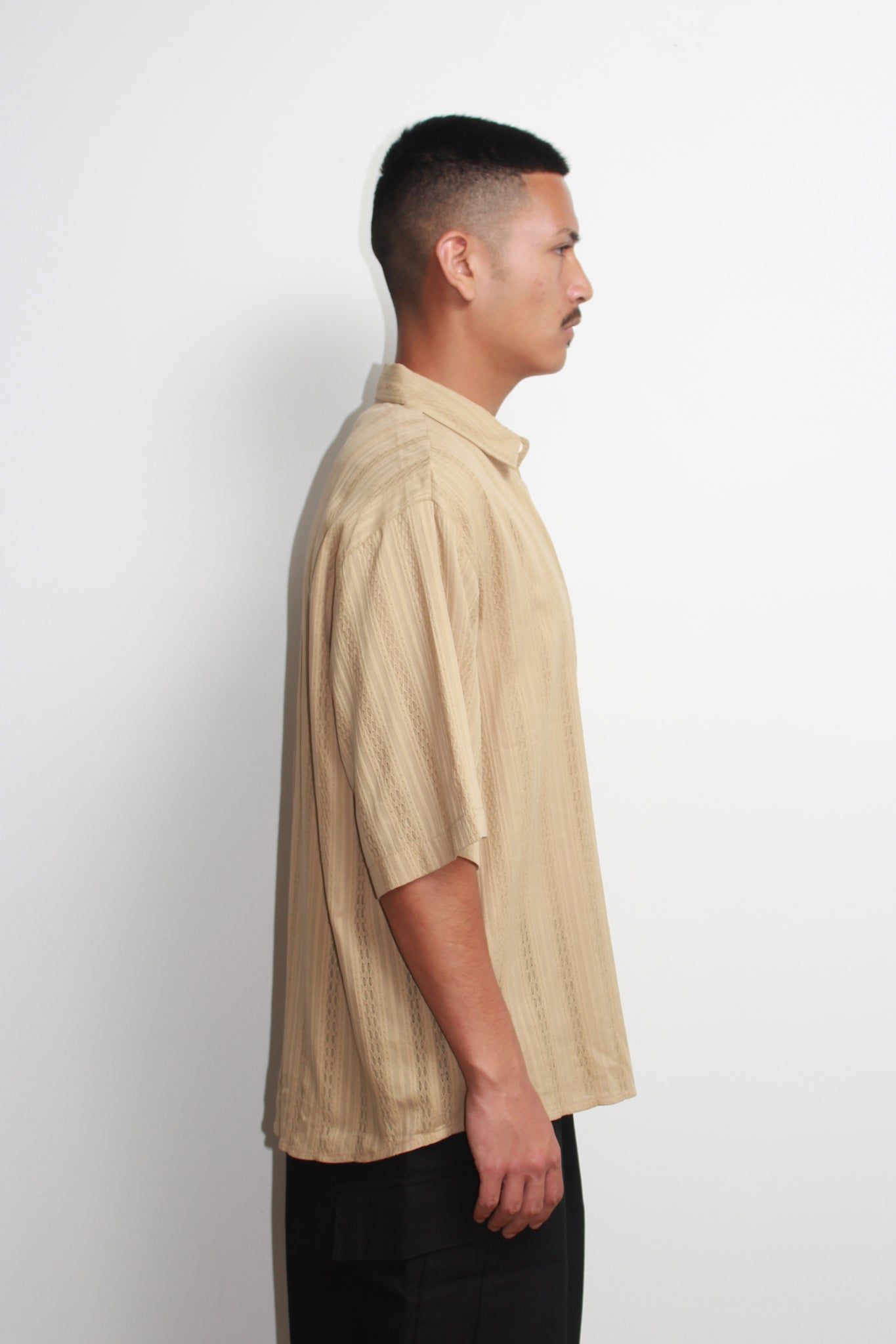 Net line Short Sleeve Shirt in Beige