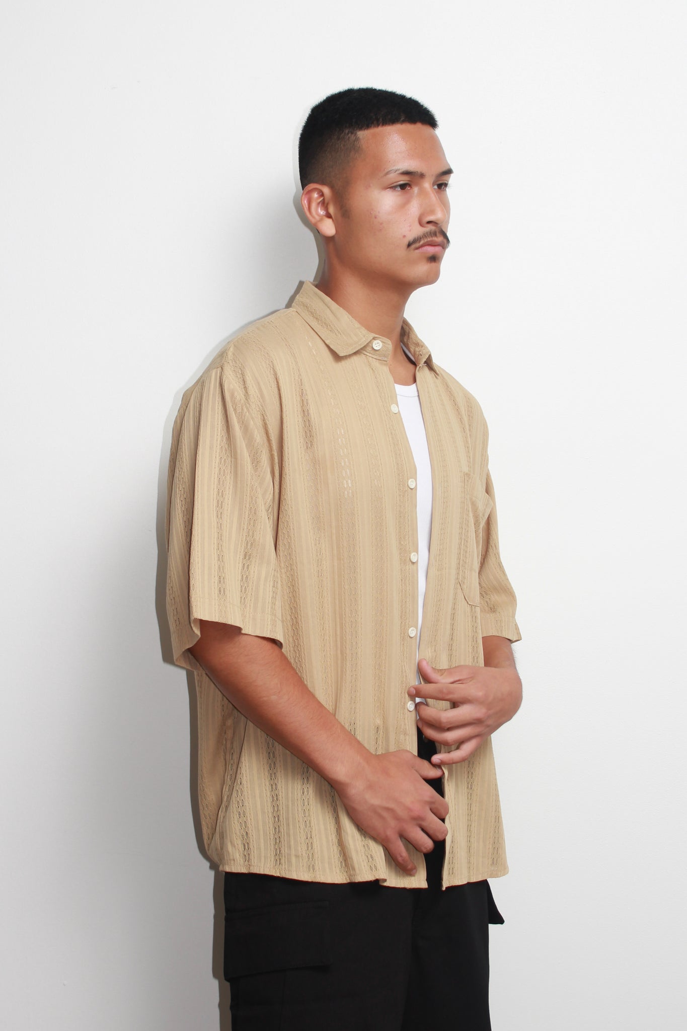 Net line Short Sleeve Shirt in Beige