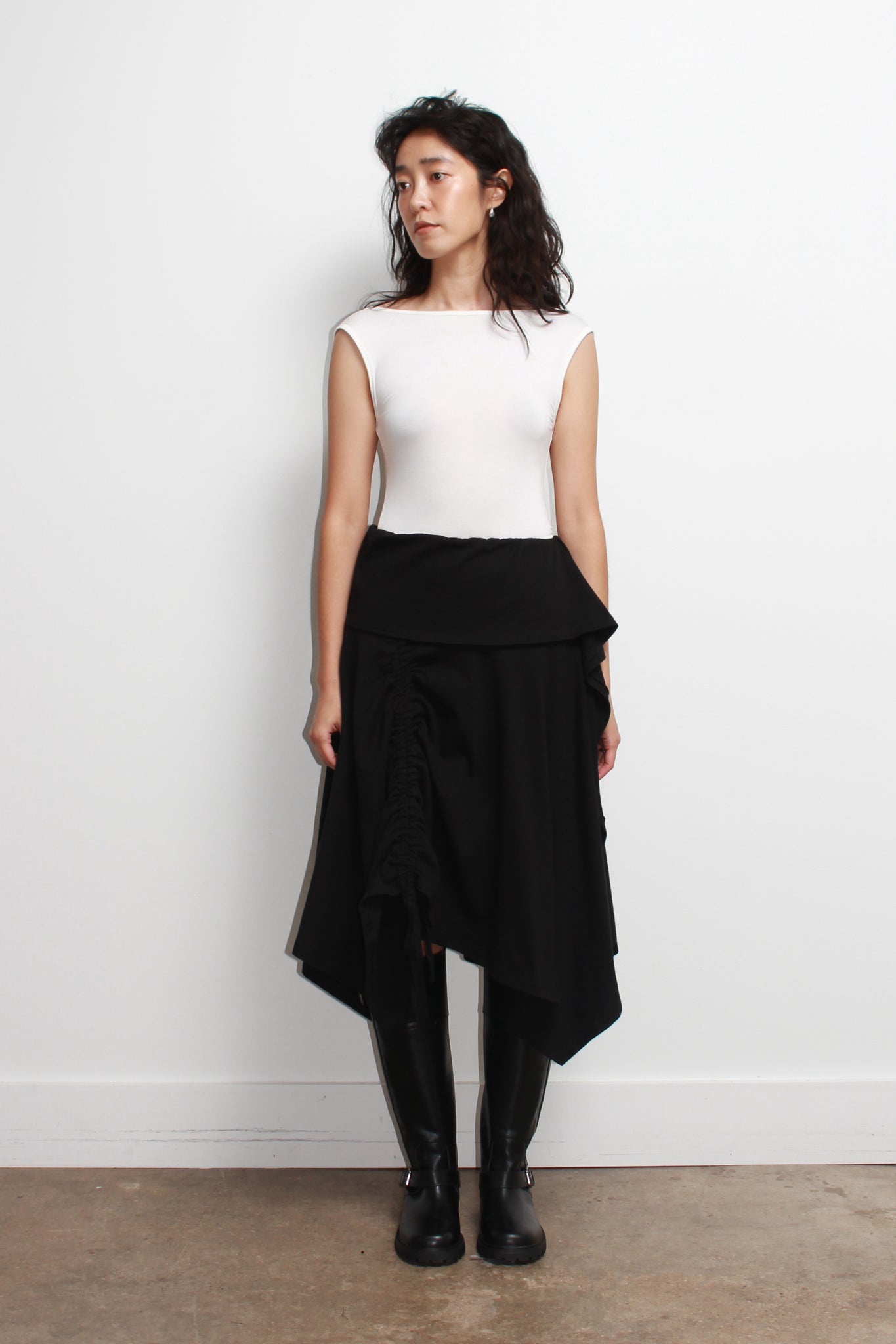 Asymmetrical Cotton Midi Skirt in Black