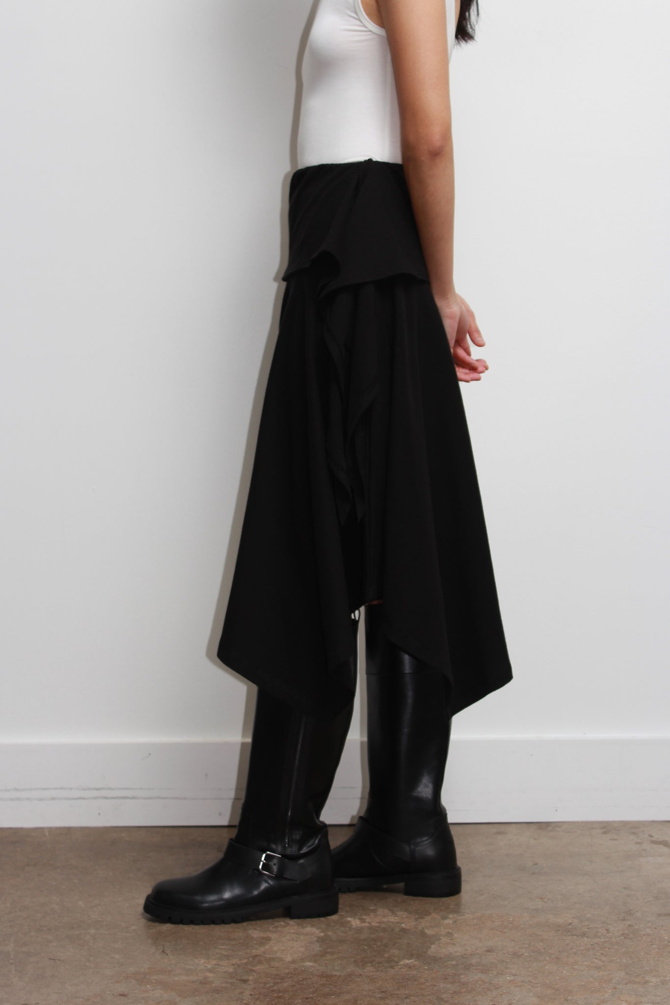 Asymmetrical Cotton Midi Skirt in Black