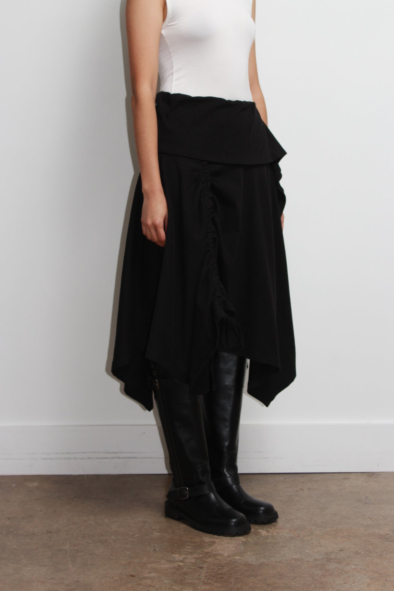 Asymmetrical Cotton Midi Skirt in Black