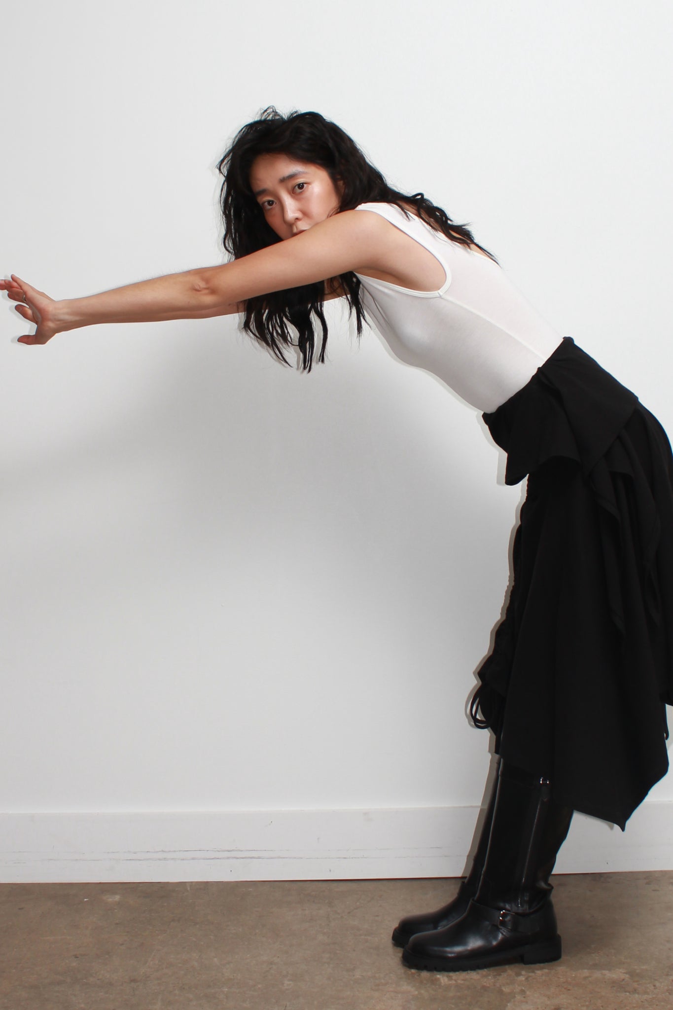 Asymmetrical Cotton Midi Skirt in Black