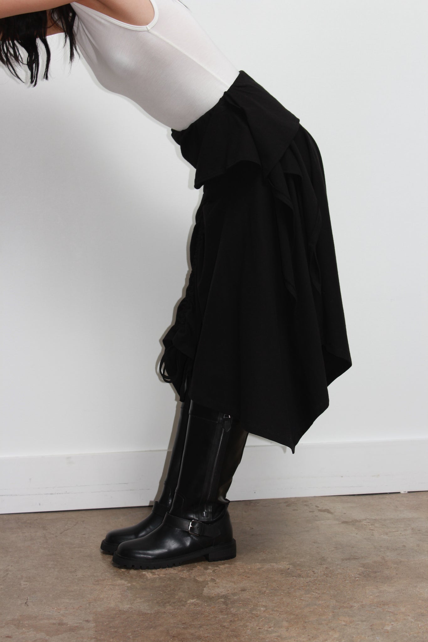 Asymmetrical Cotton Midi Skirt in Black