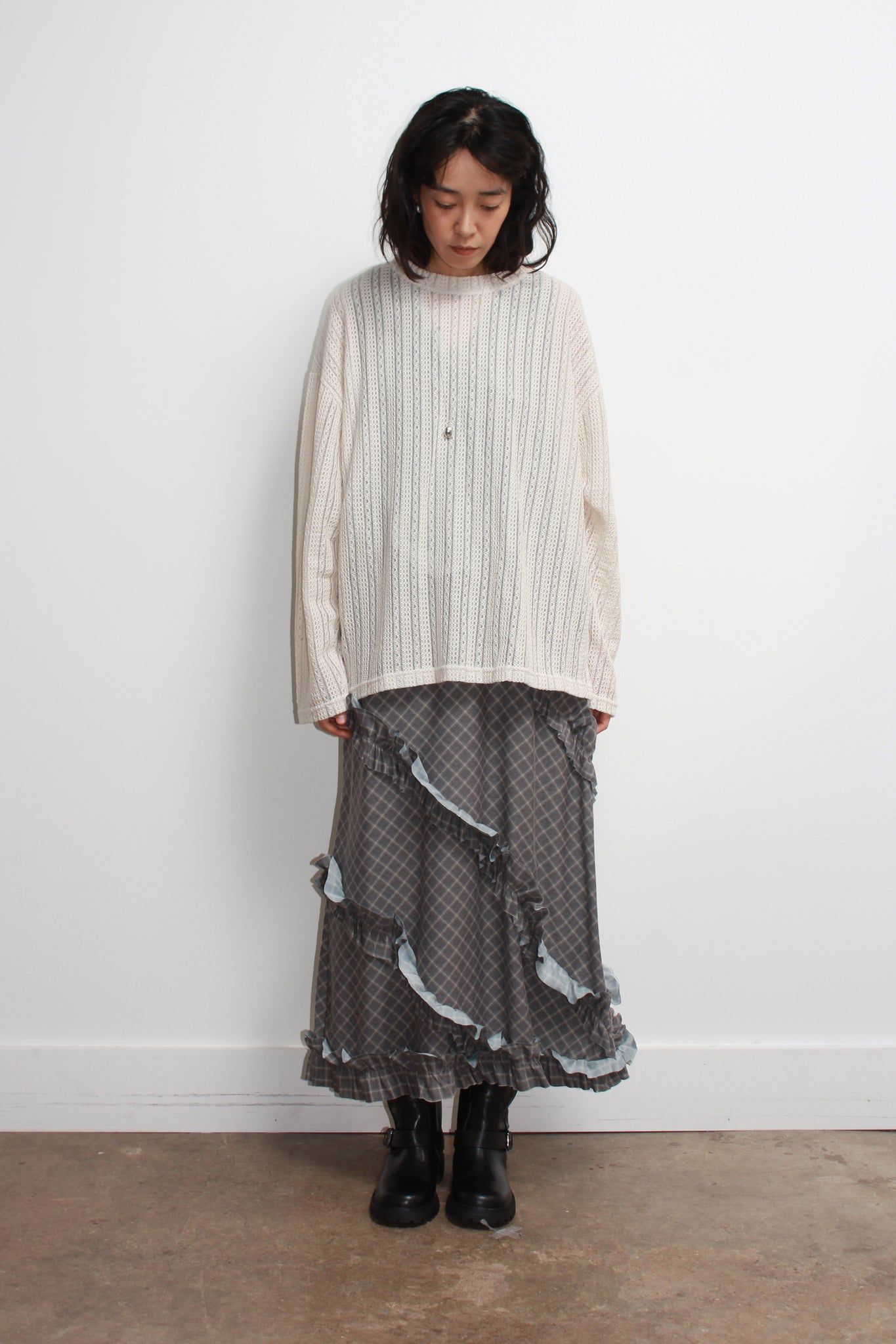 Plaid Diagonal Frill Dress
