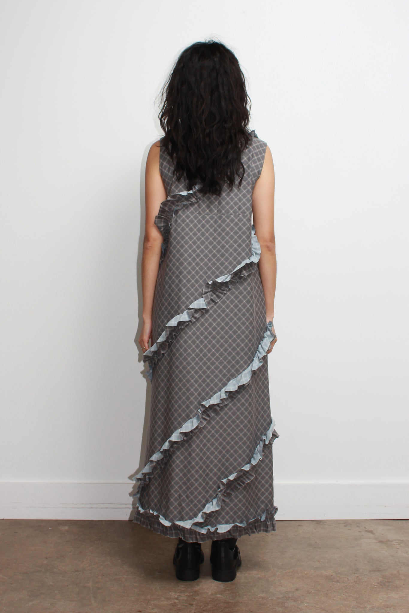 Plaid Diagonal Frill Dress