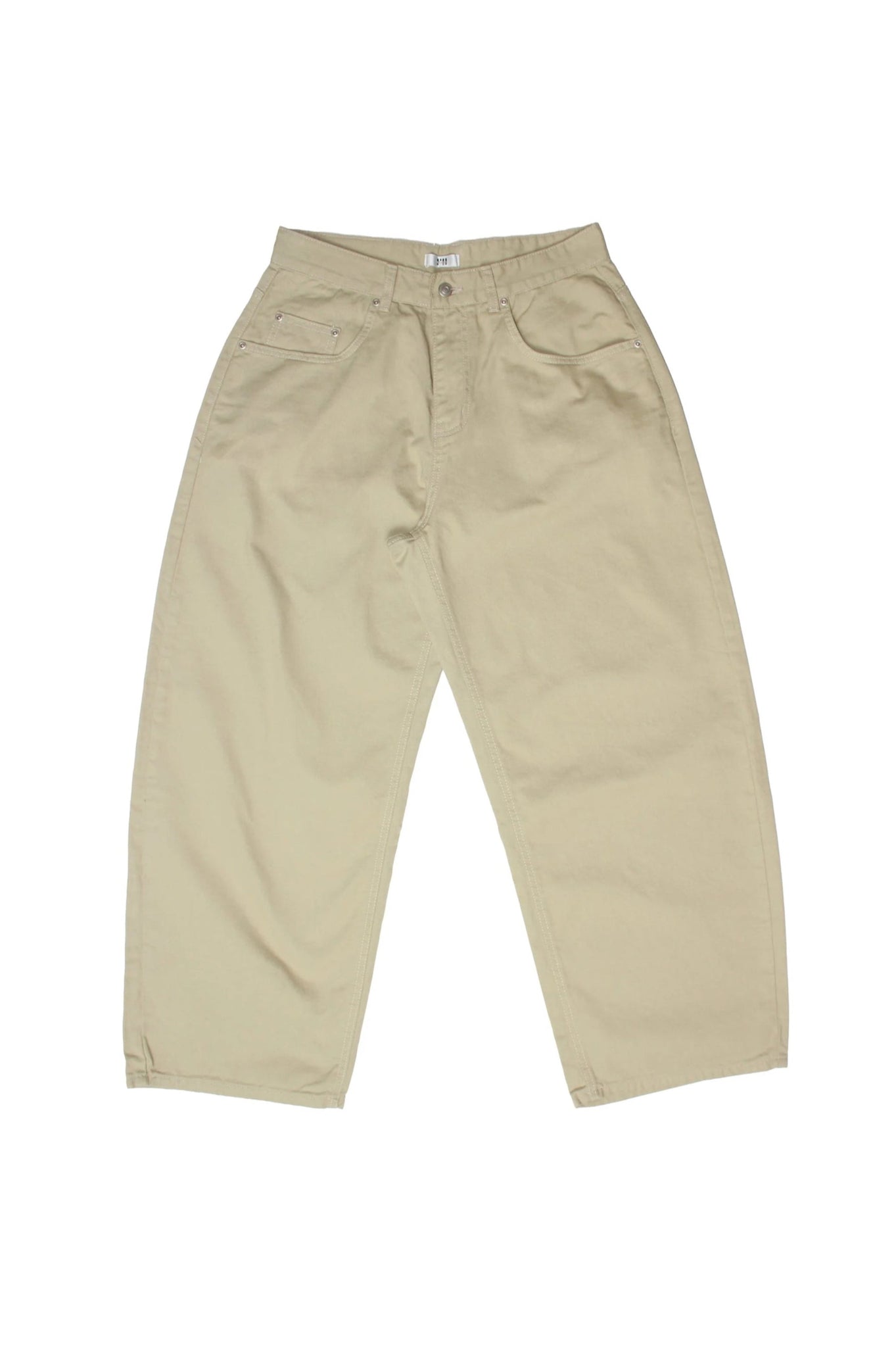Wide Cotton Pants in Khaki Beige