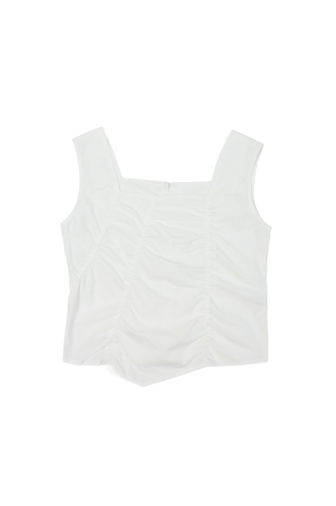Three Shirring Unbalance Hem Top in Off White