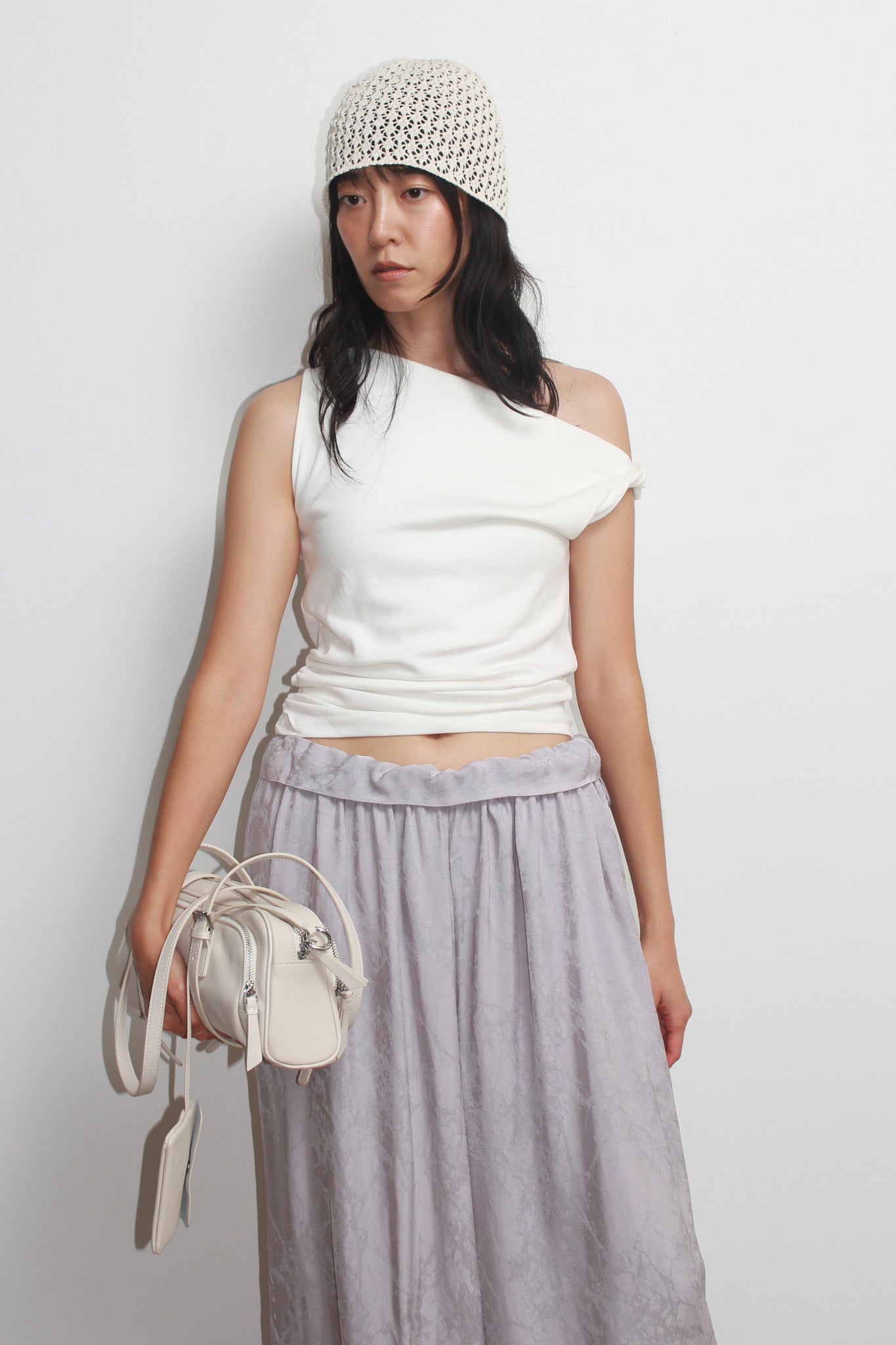 Double Zipper Shoulder Bag in Ivory