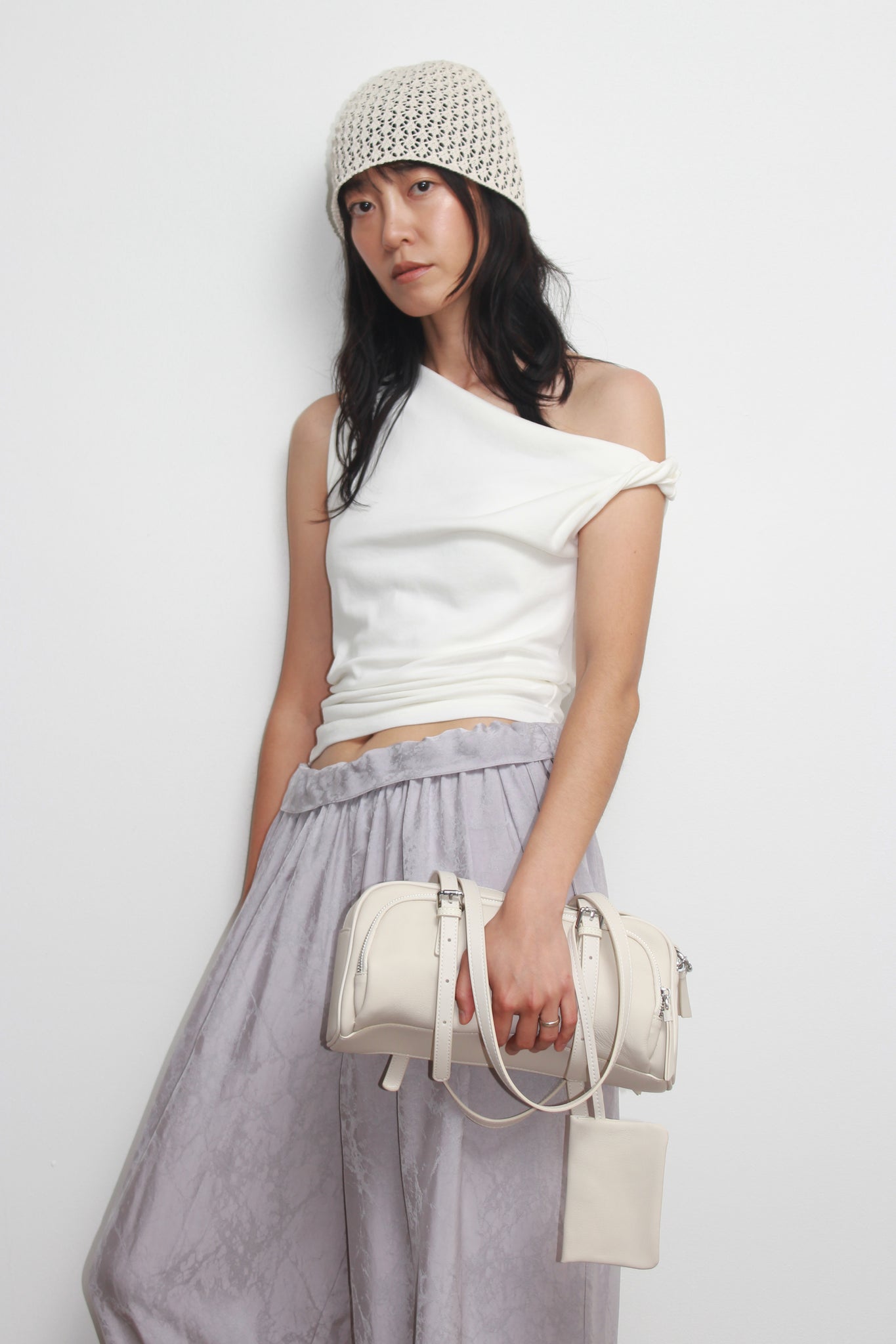 Double Zipper Shoulder Bag in Ivory