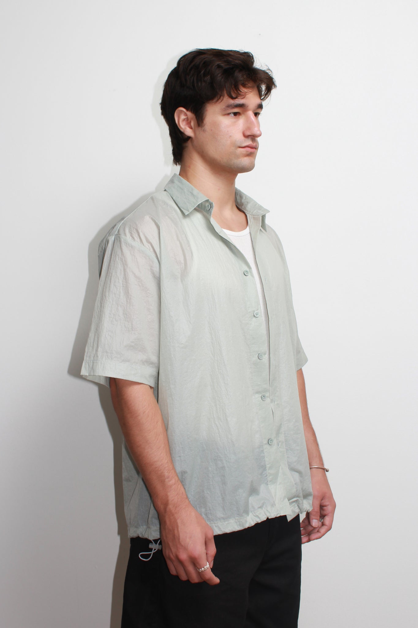 Glossy Short Sleeve Shirt in Mint Grey