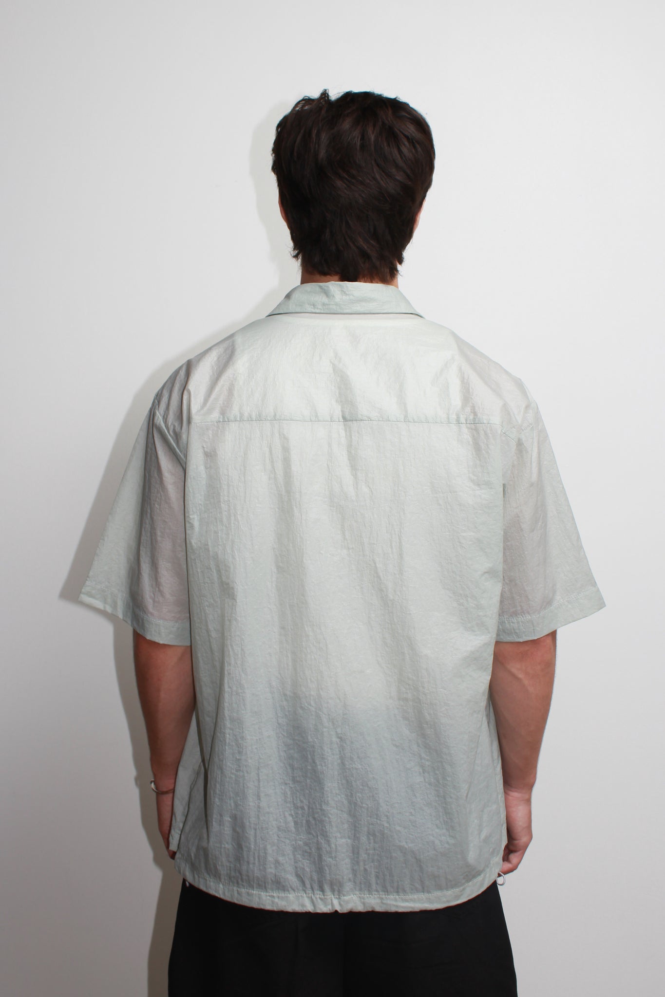 Glossy Short Sleeve Shirt in Mint Grey