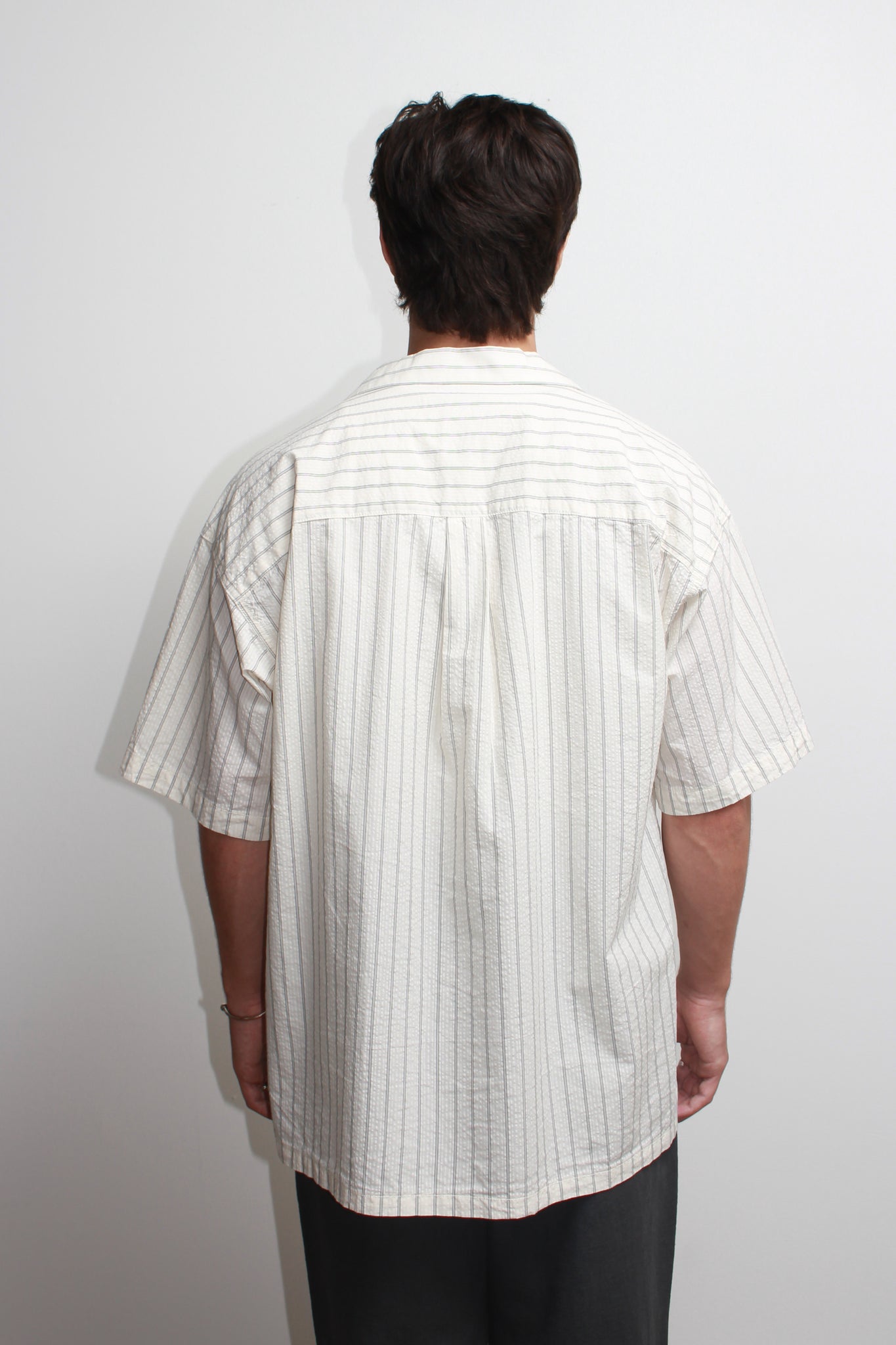 Chef Stripe Open Collar Shirt in Off-White