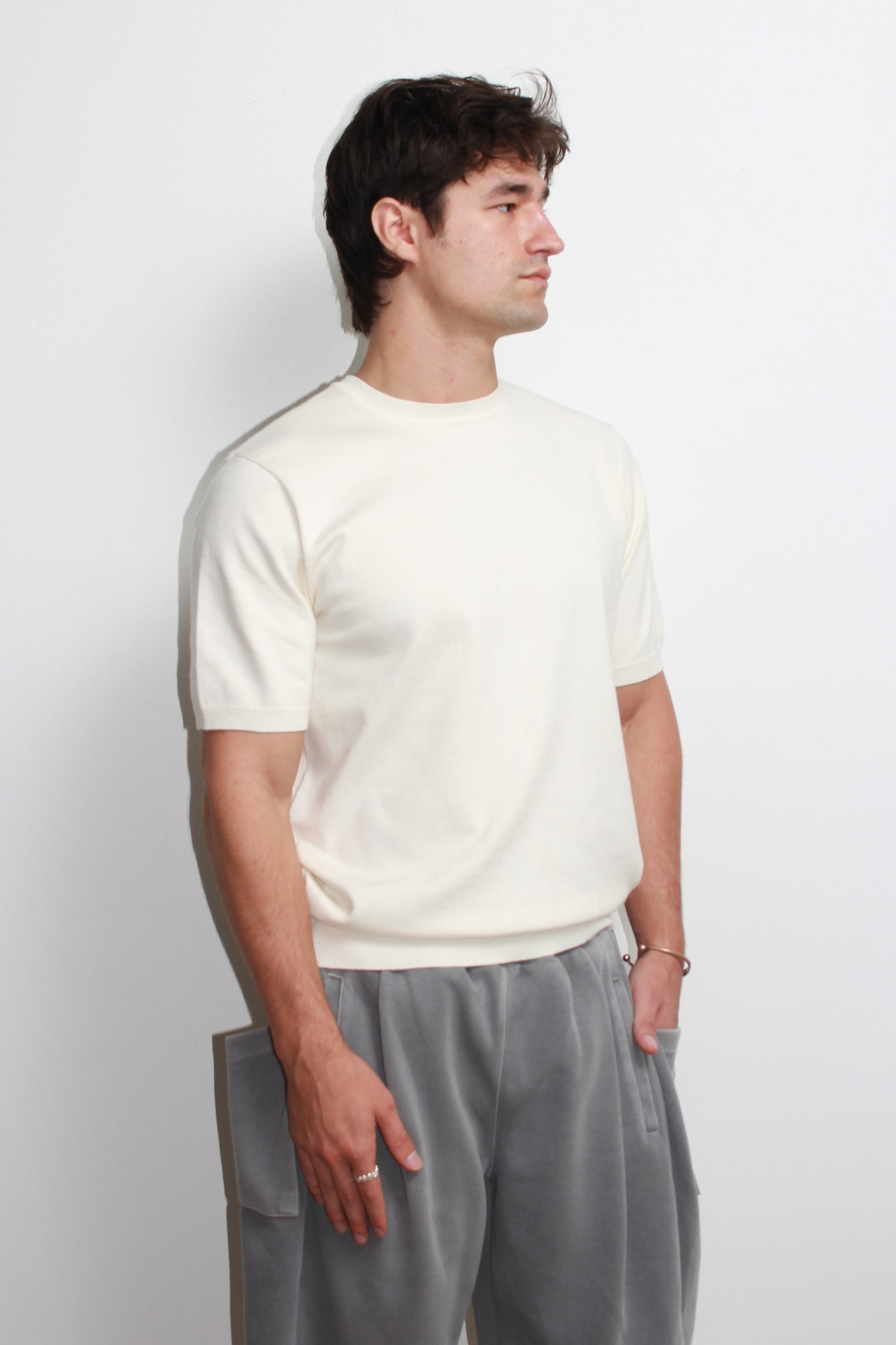 Mento Round Neck Knit Top in Off White