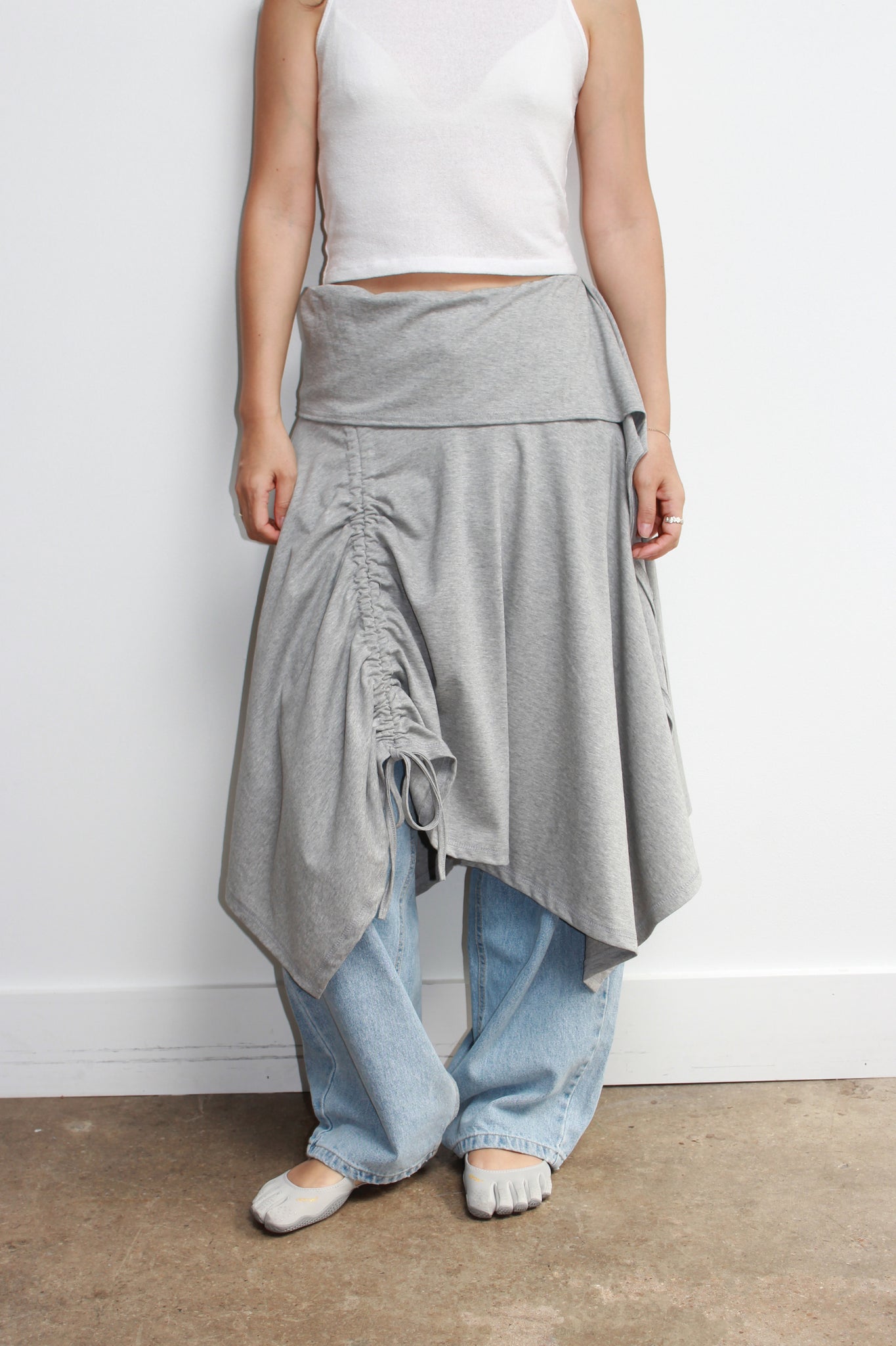 Asymmetrical Cotton Midi Skirt 
 in Grey