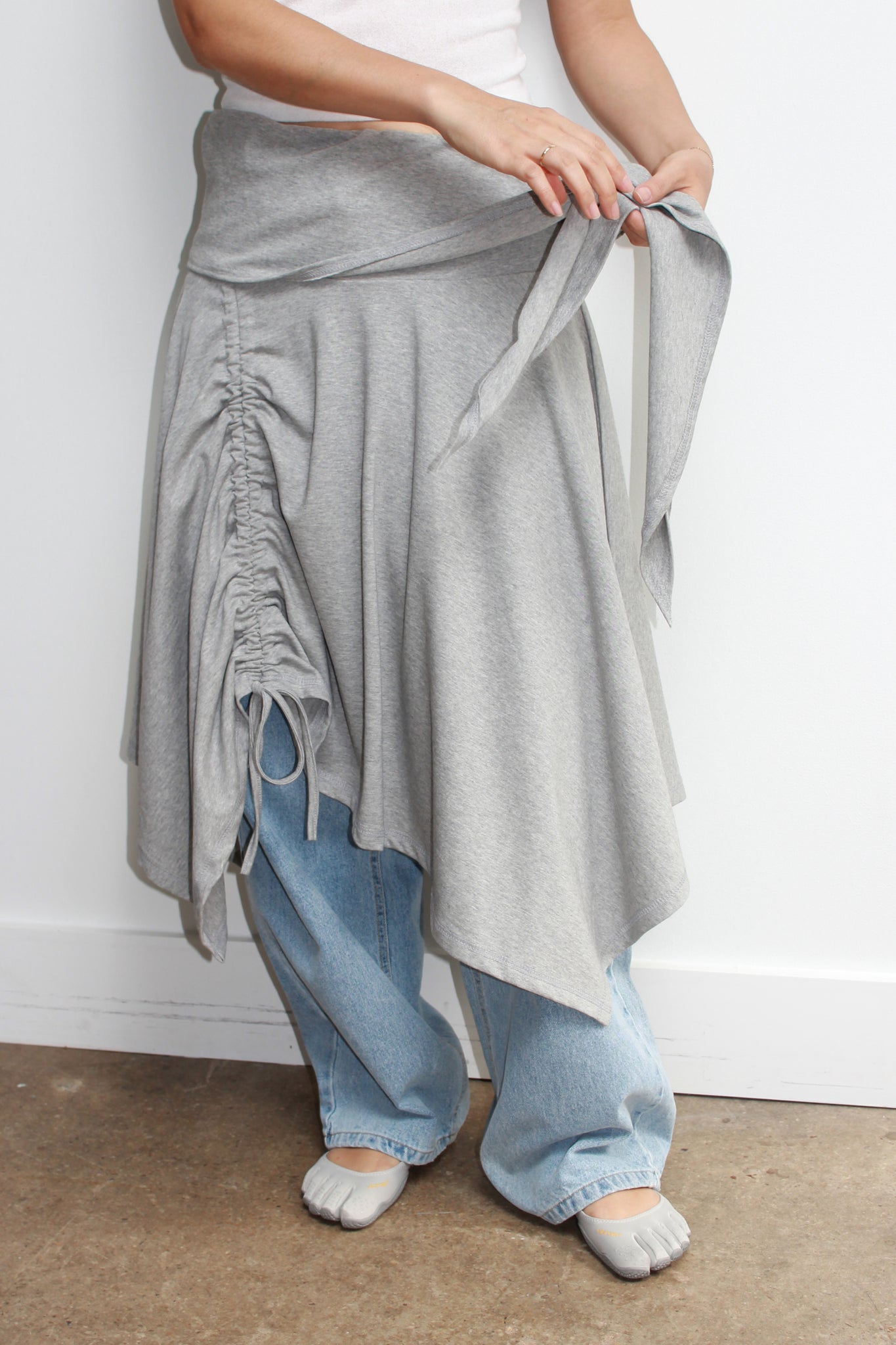 Asymmetrical Cotton Midi Skirt 
 in Grey