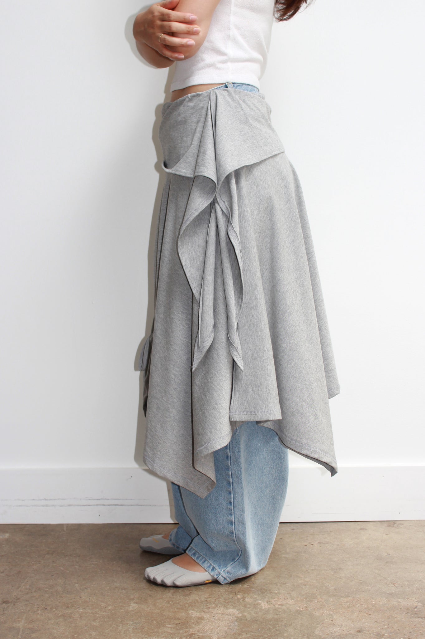 Asymmetrical Cotton Midi Skirt 
 in Grey
