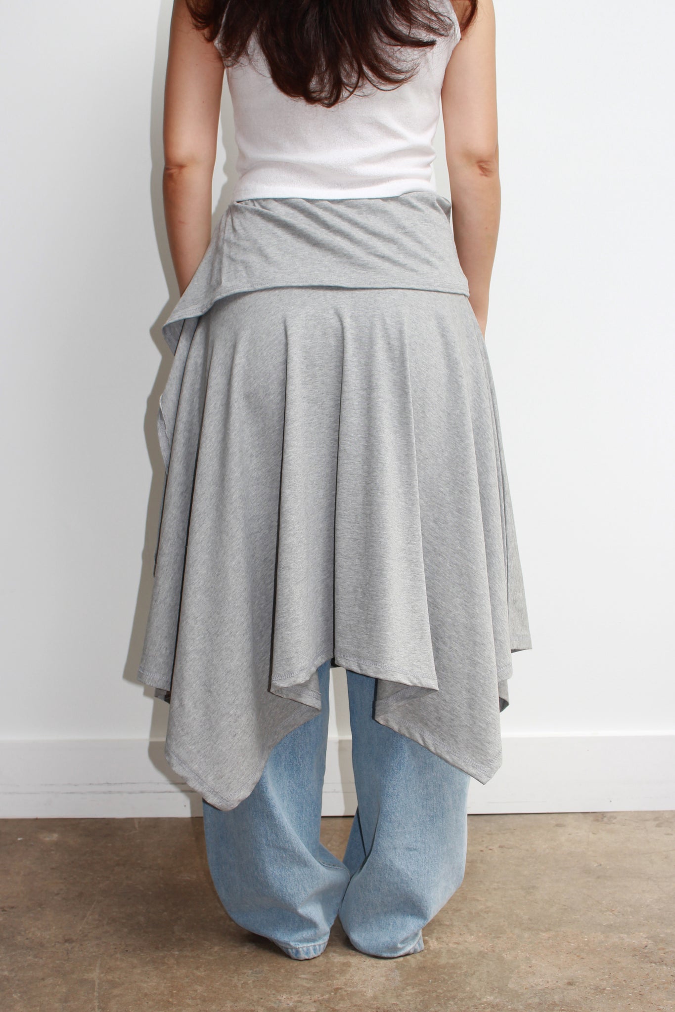 Asymmetrical Cotton Midi Skirt 
 in Grey