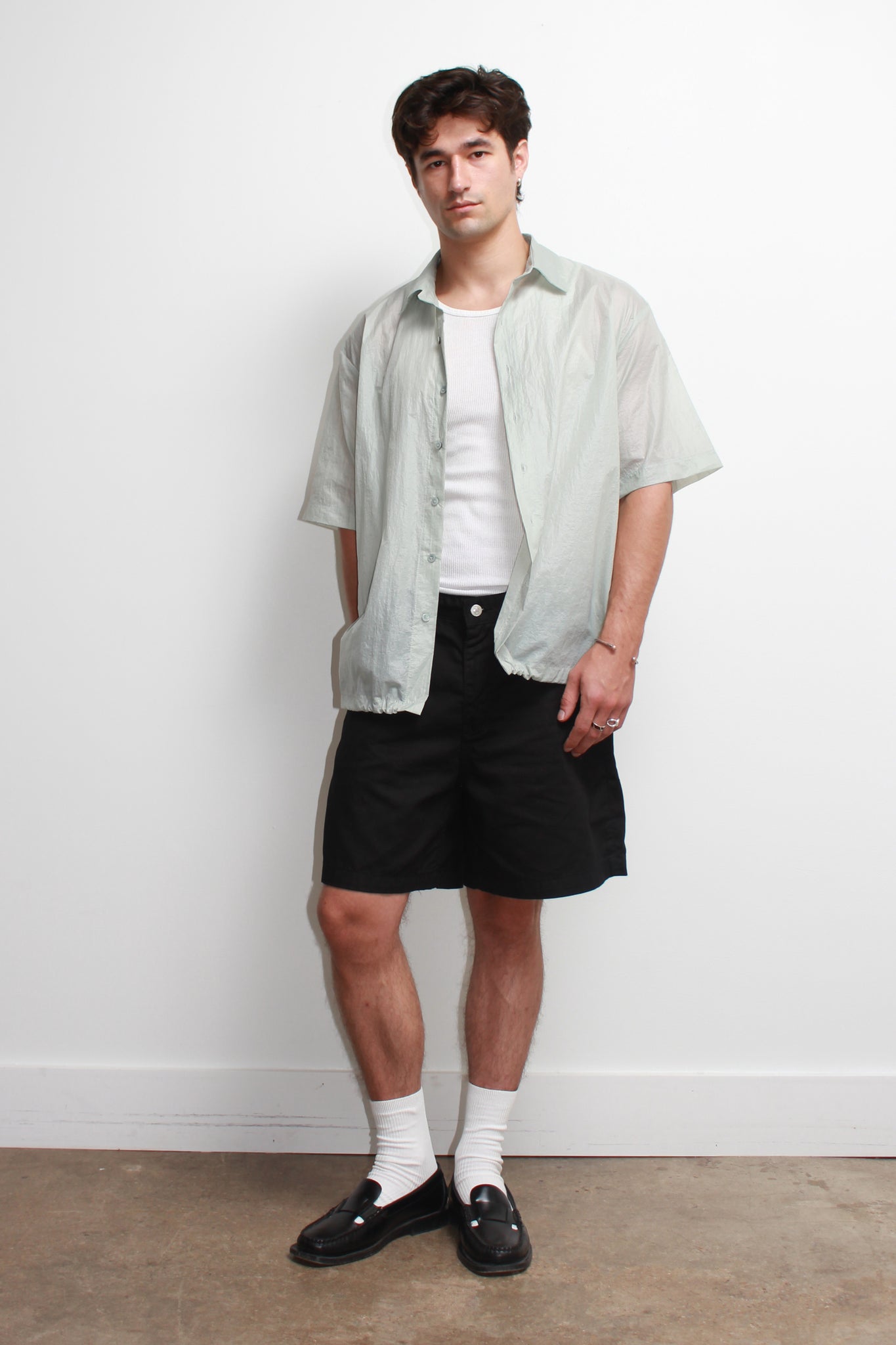 Glossy Short Sleeve Shirt in Mint Grey