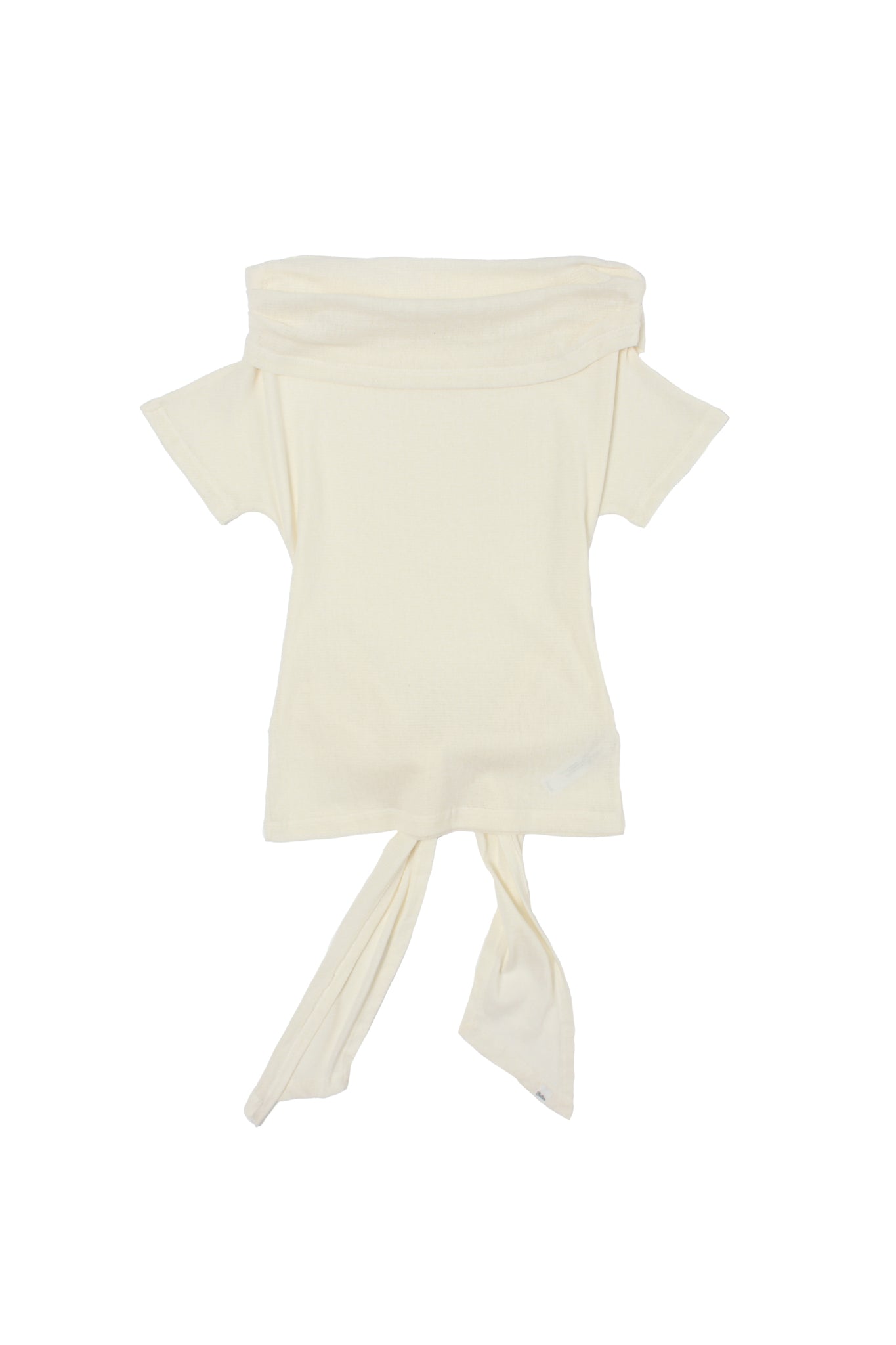 Off Shoulder Mesh Ribbon Top in Off White