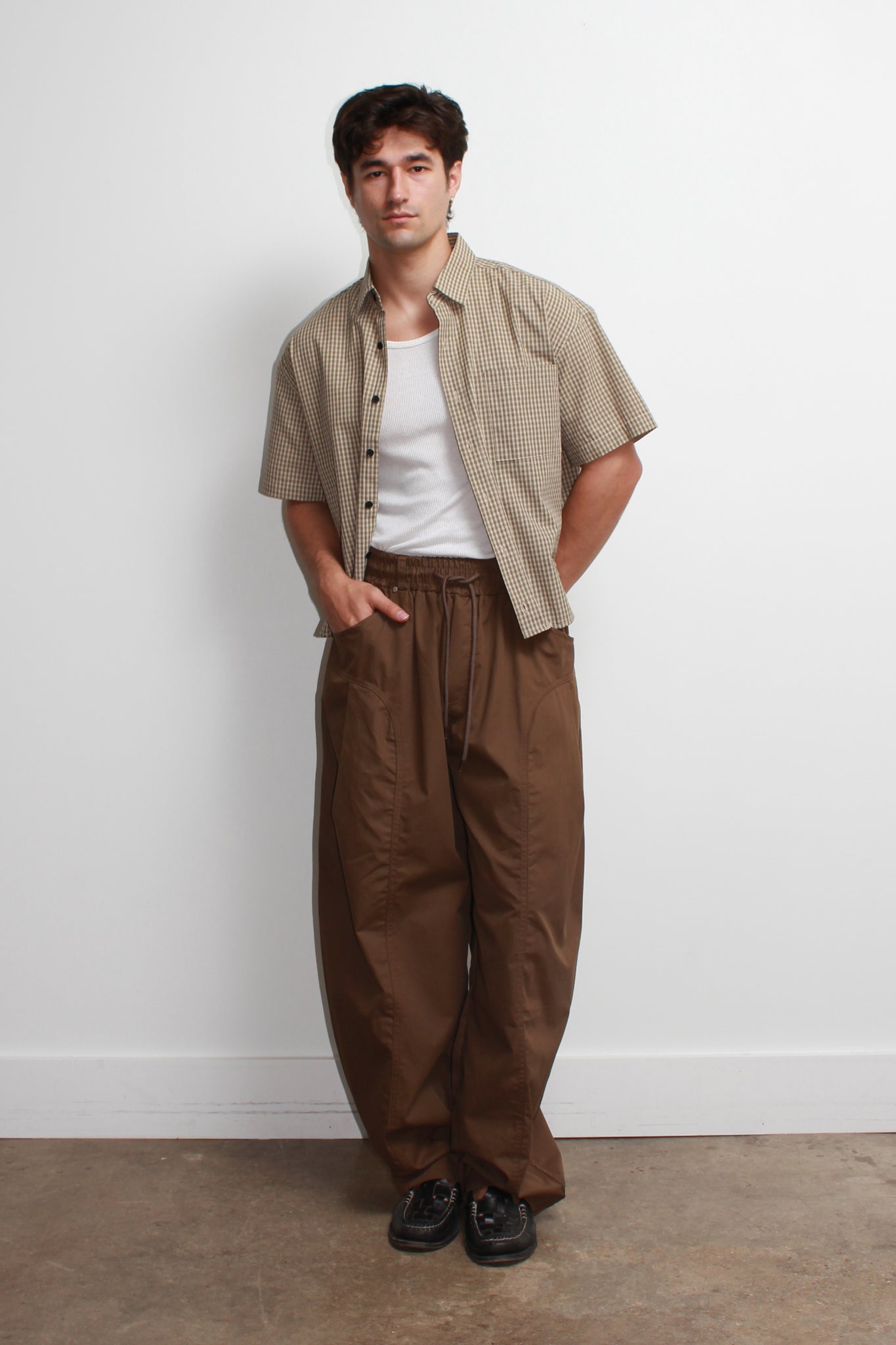 Century Plaid Crop Shirt in Beige