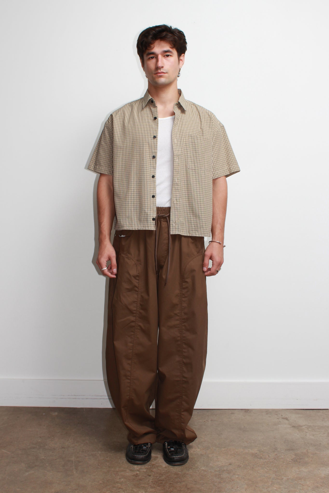 Century Plaid Crop Shirt in Beige