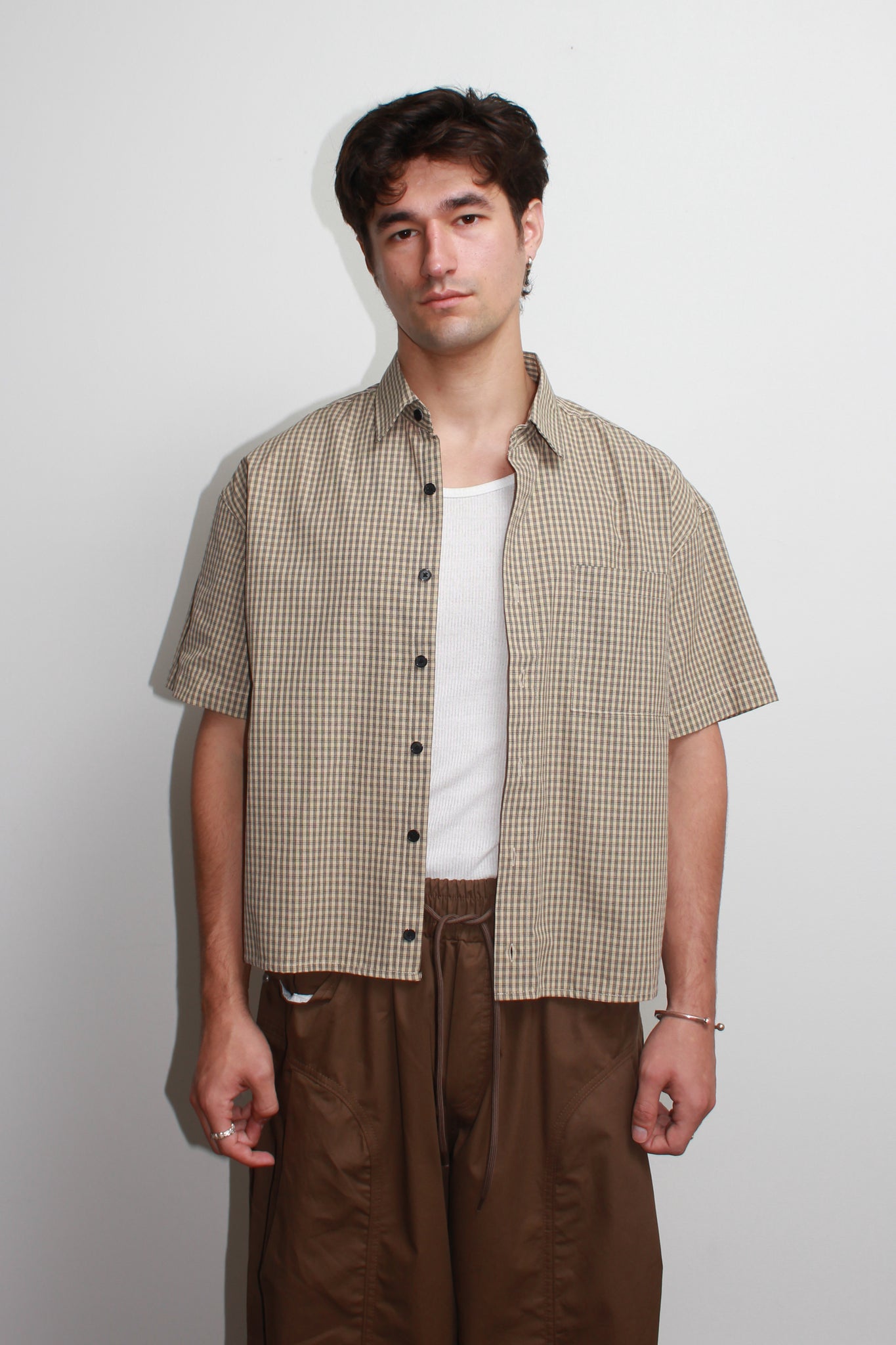 Century Plaid Crop Shirt in Beige