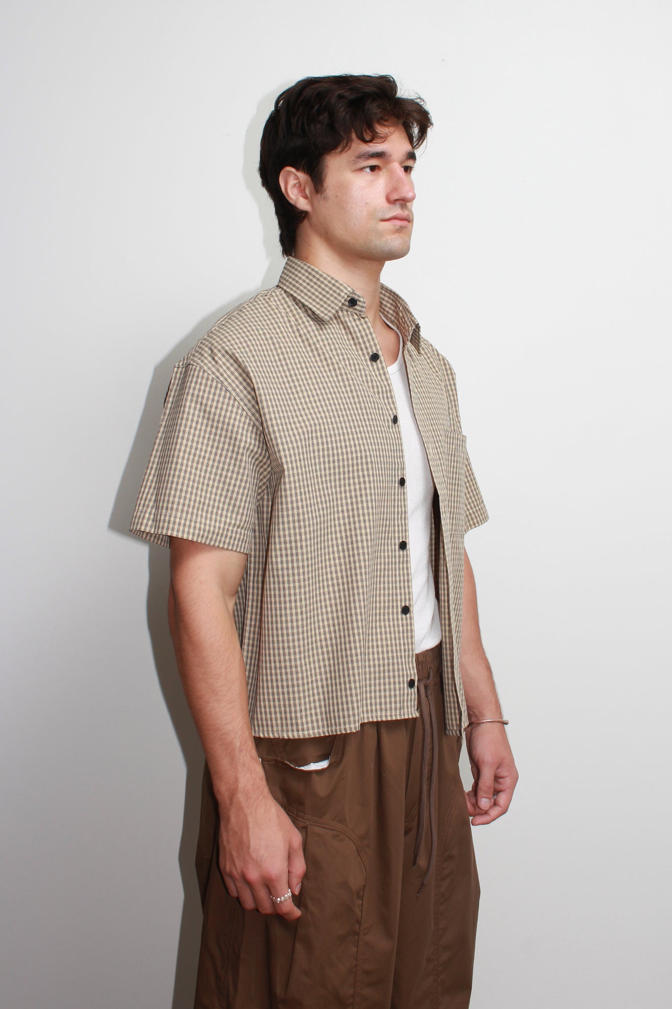 Century Plaid Crop Shirt in Beige