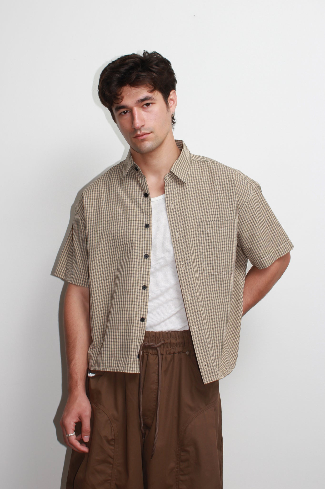 Century Plaid Crop Shirt in Beige