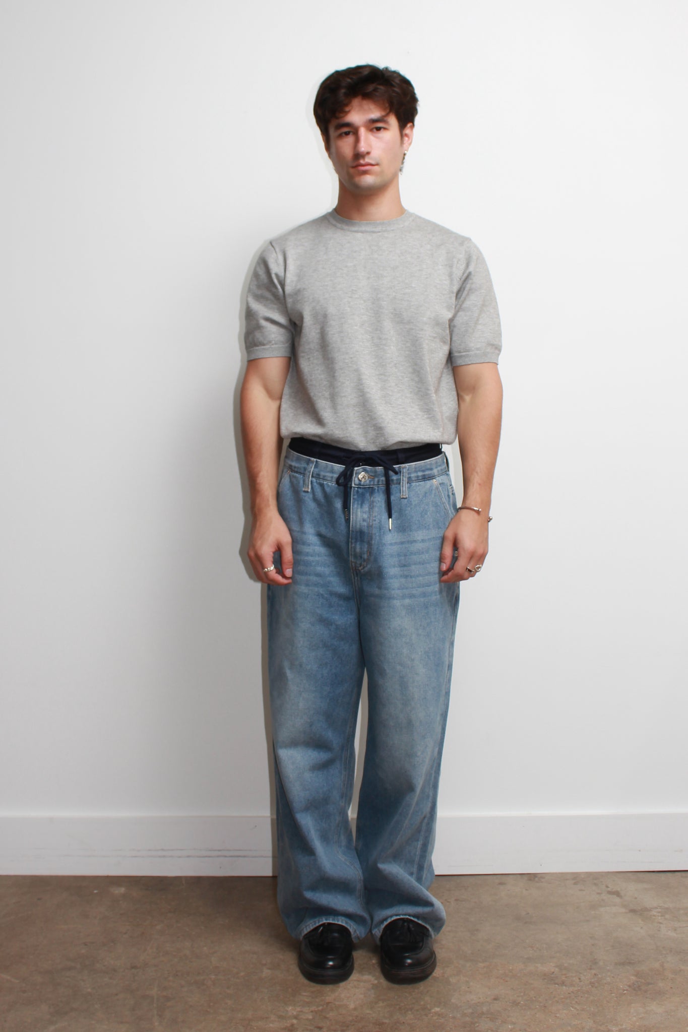 Mento Round Neck Knit Top in Grey