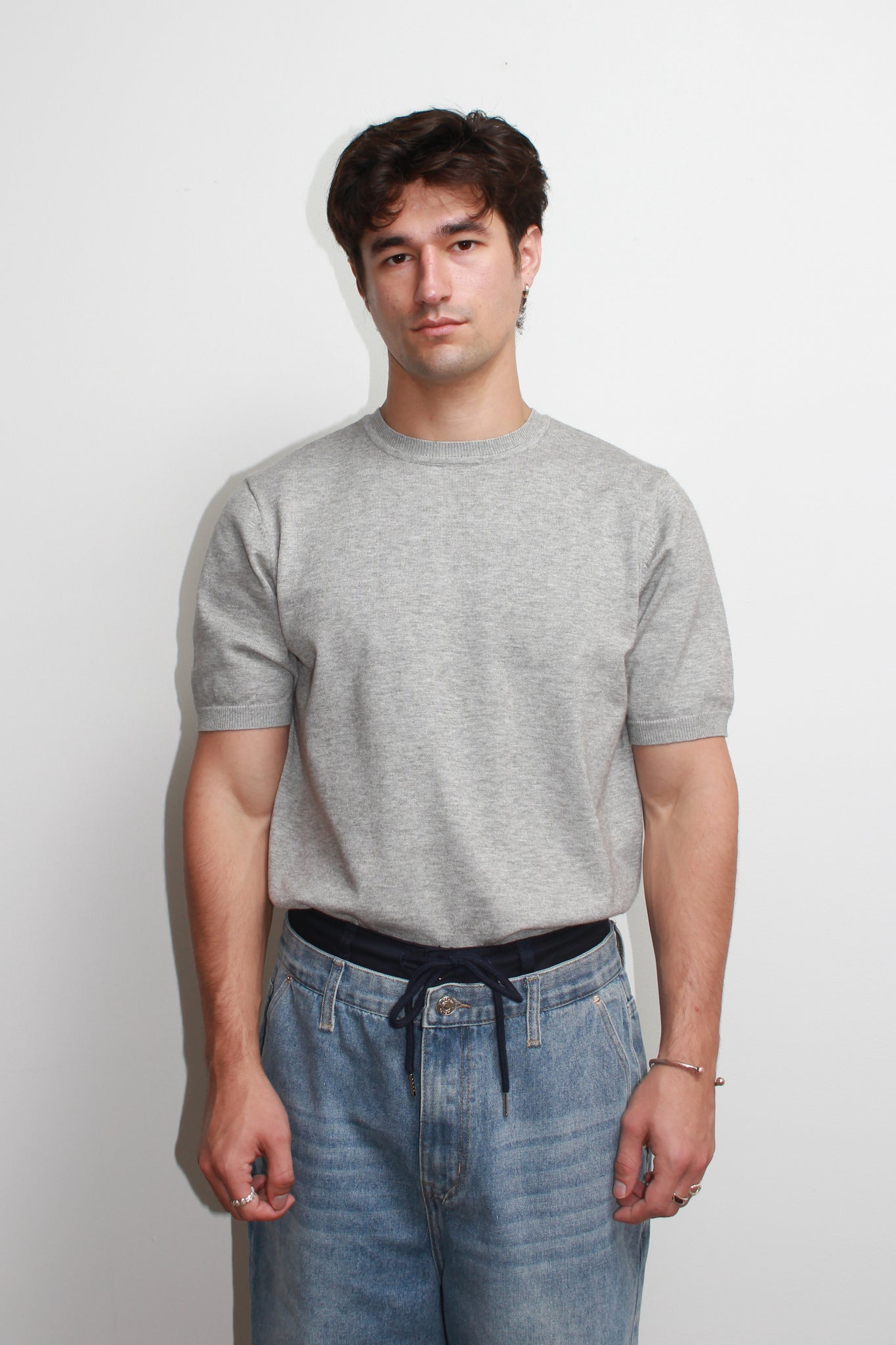 Mento Round Neck Knit Top in Grey