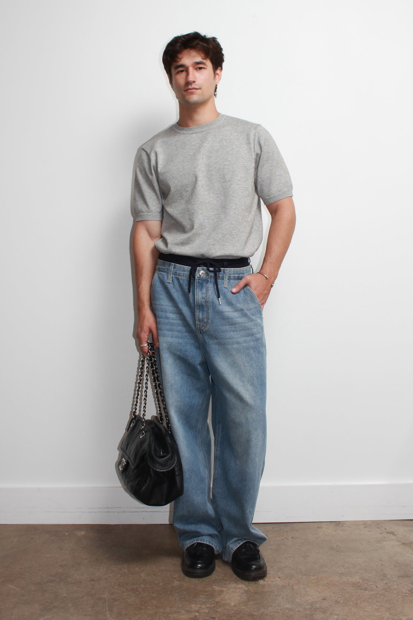 Mento Round Neck Knit Top in Black