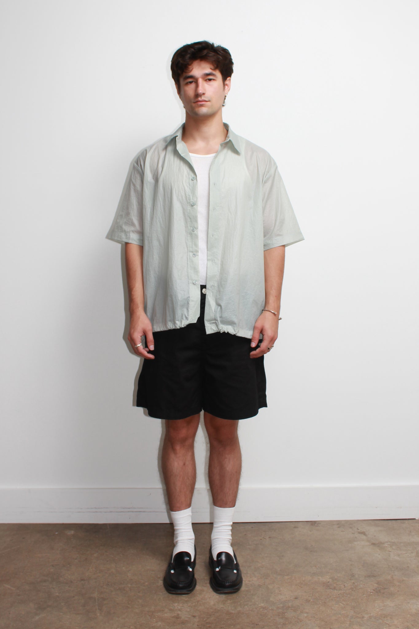 Glossy Short Sleeve Shirt in Mint Grey