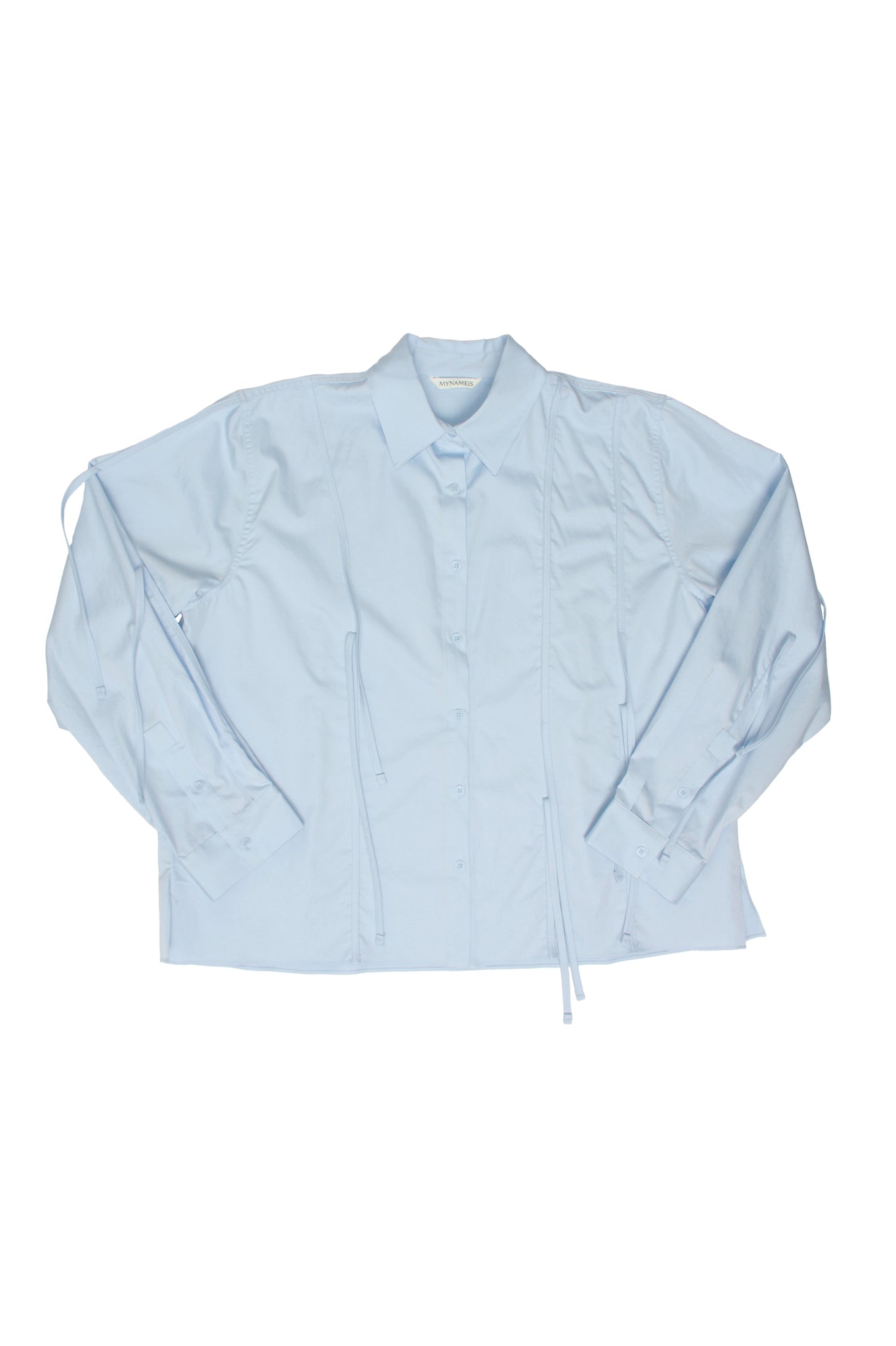 Ribbon Tie Button Down Shirts in Blue Sky