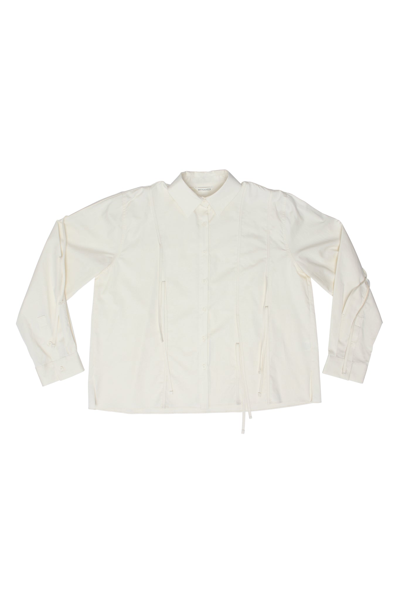 Ribbon Tie Button Down Shirts in Off white