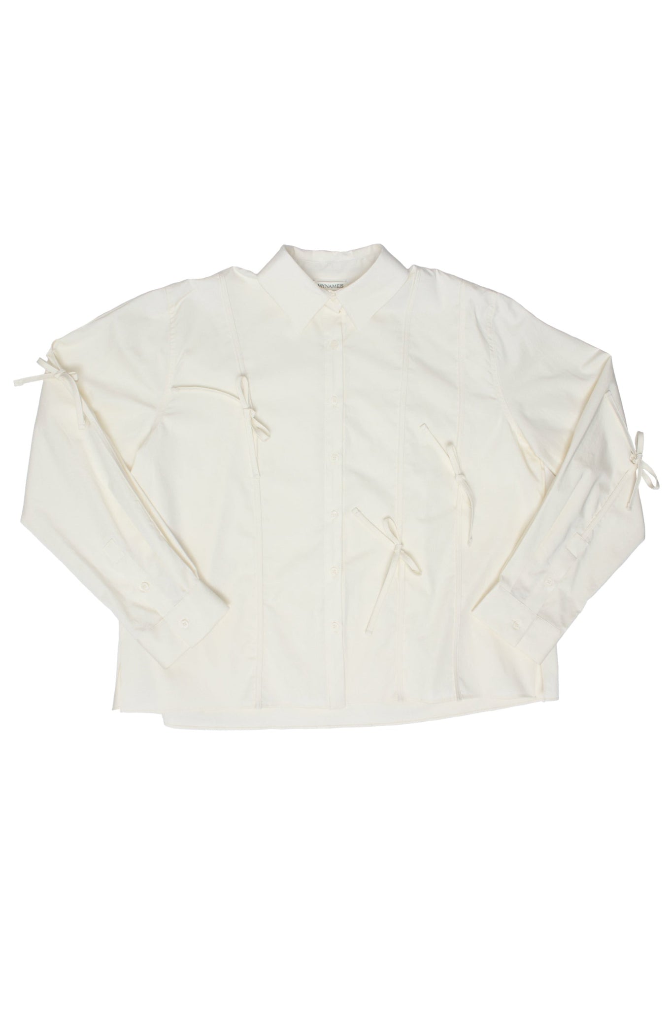 Ribbon Tie Button Down Shirts in Off white